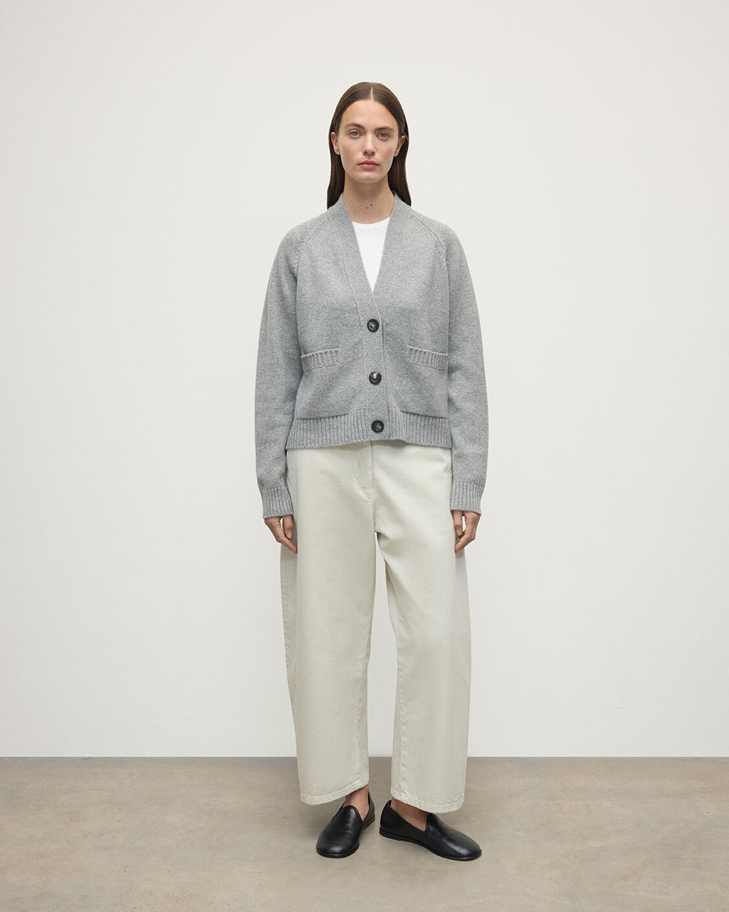 Relaxed Fit Light Grey Cashmere Cardigan