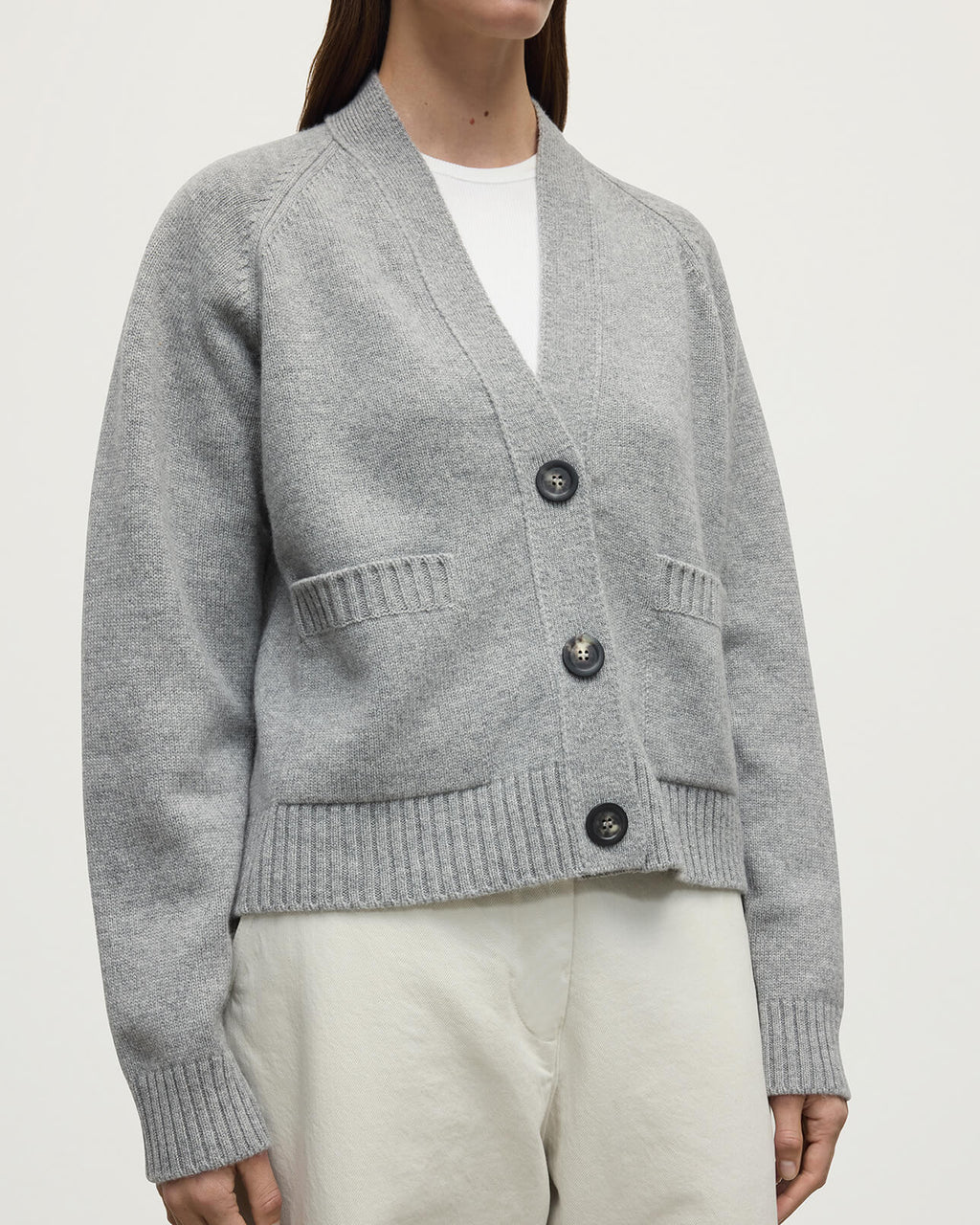 Relaxed Fit Light Grey Cashmere Cardigan