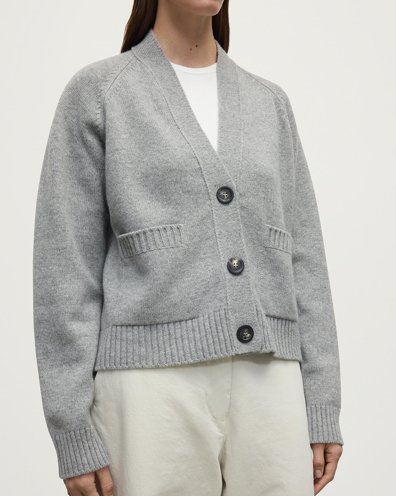 Relaxed Fit Light Grey Cashmere Cardigan