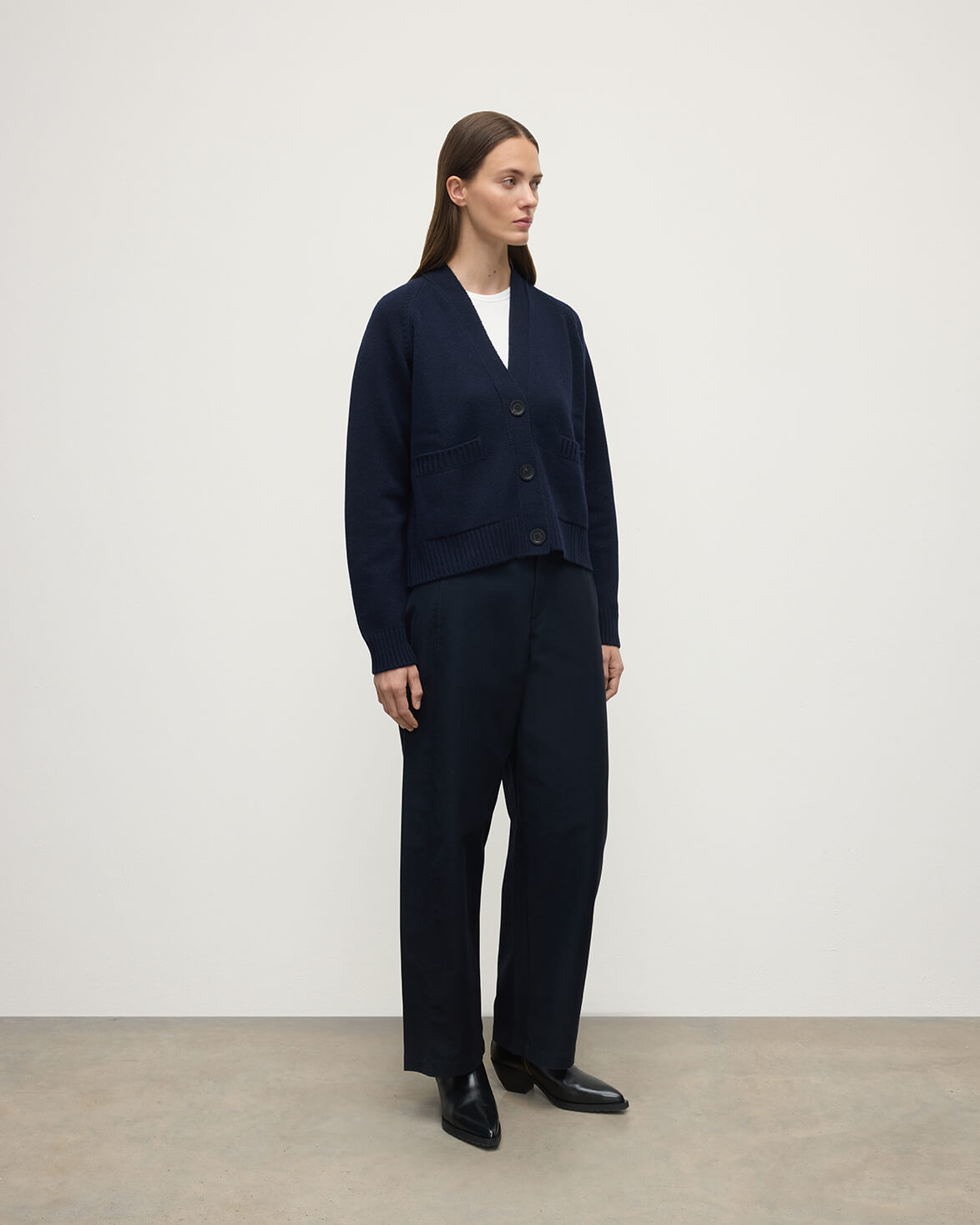 Relaxed Fit Dark Navy Cashmere Cardigan