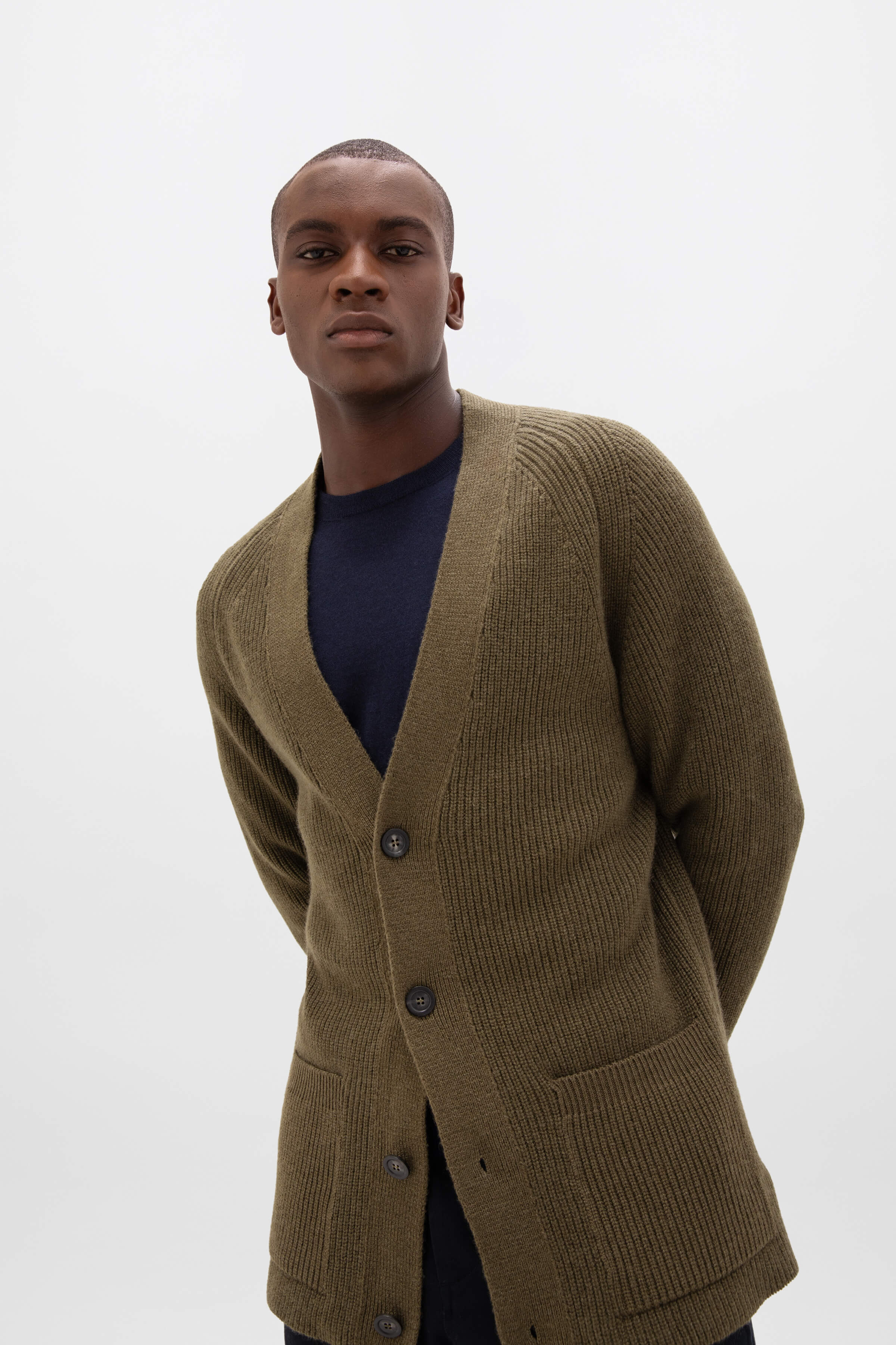 Relaxed Olive Green Cashmere Cardigan