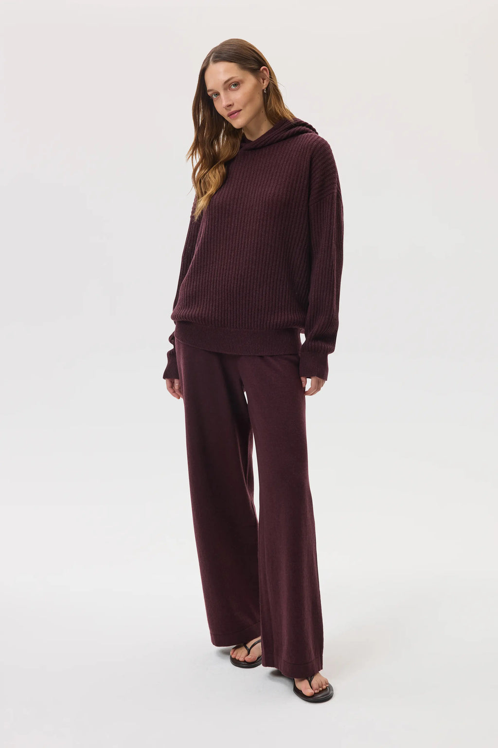 Mesh Rib Deep Red Cashmere Hoodie