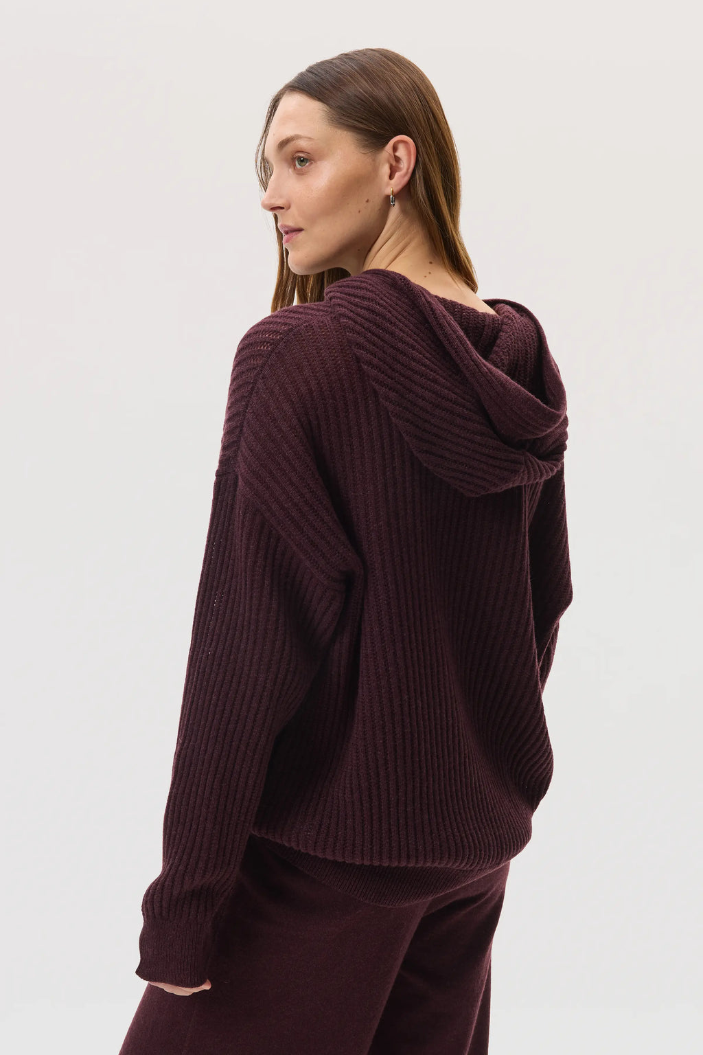 Mesh Rib Deep Red Cashmere Hoodie
