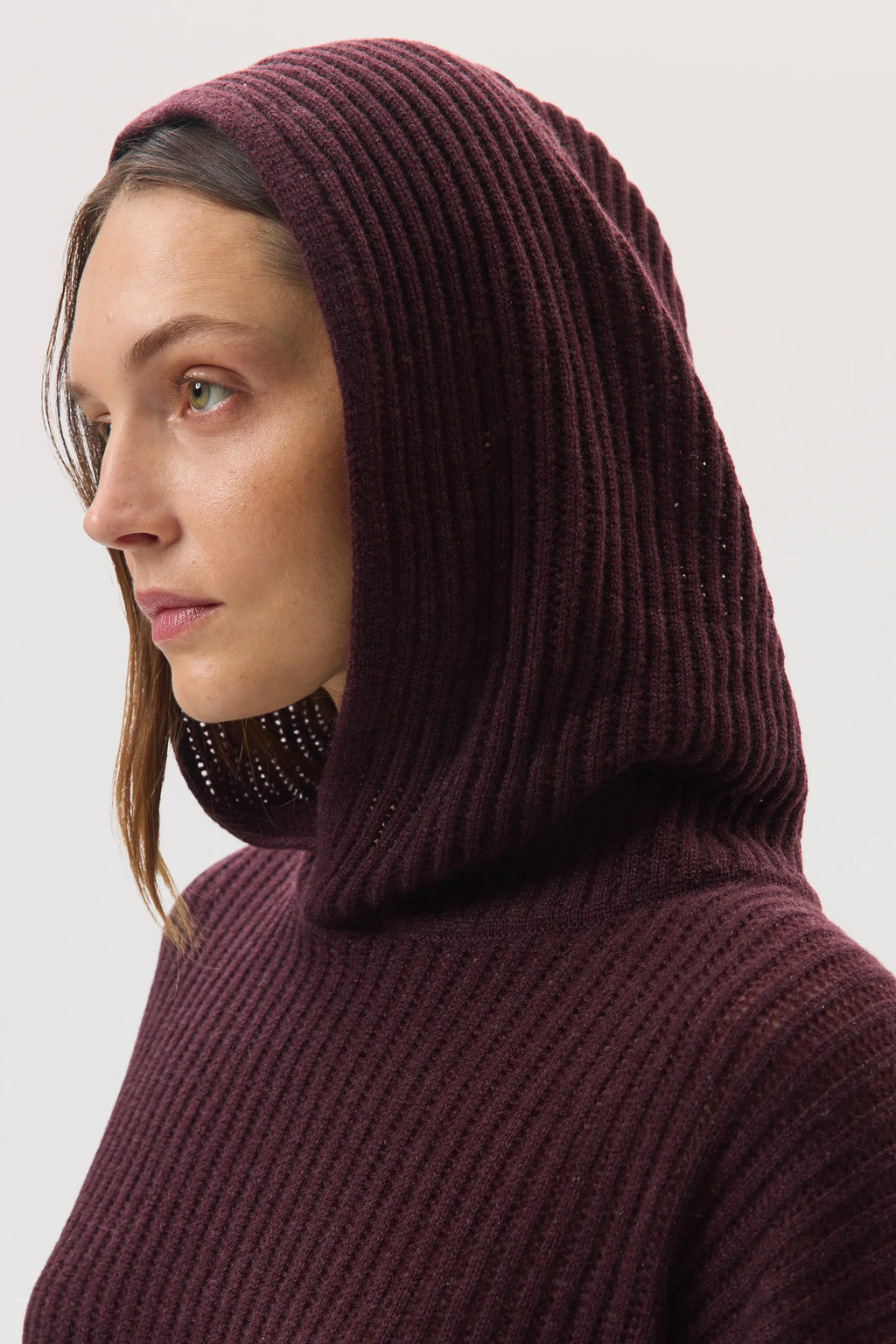 Mesh Rib Deep Red Cashmere Hoodie