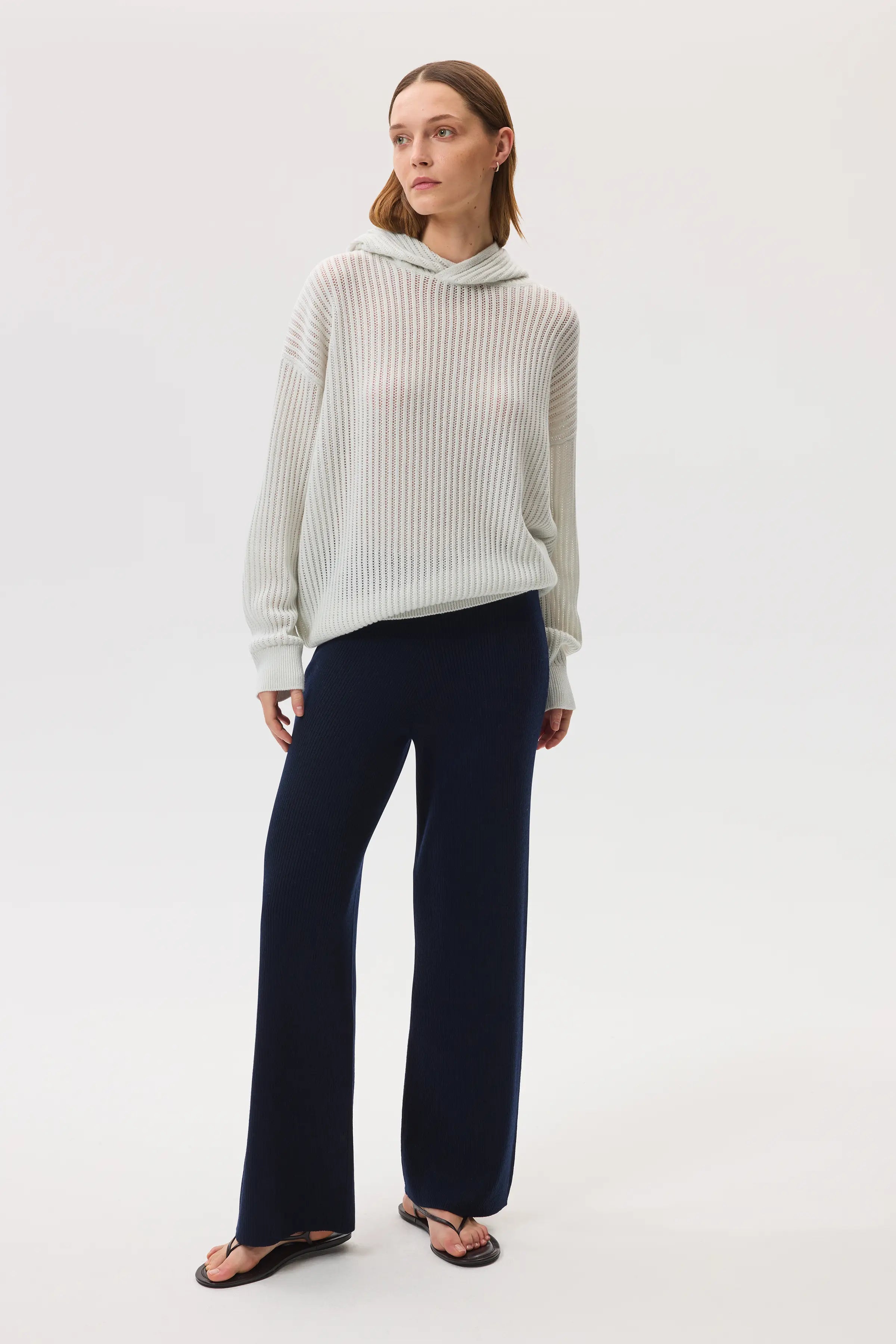 Mesh Rib Cashmere White Hoodie