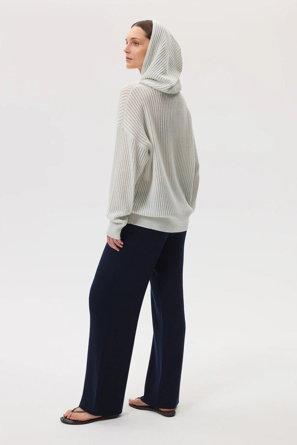 Mesh Rib Cashmere White Hoodie