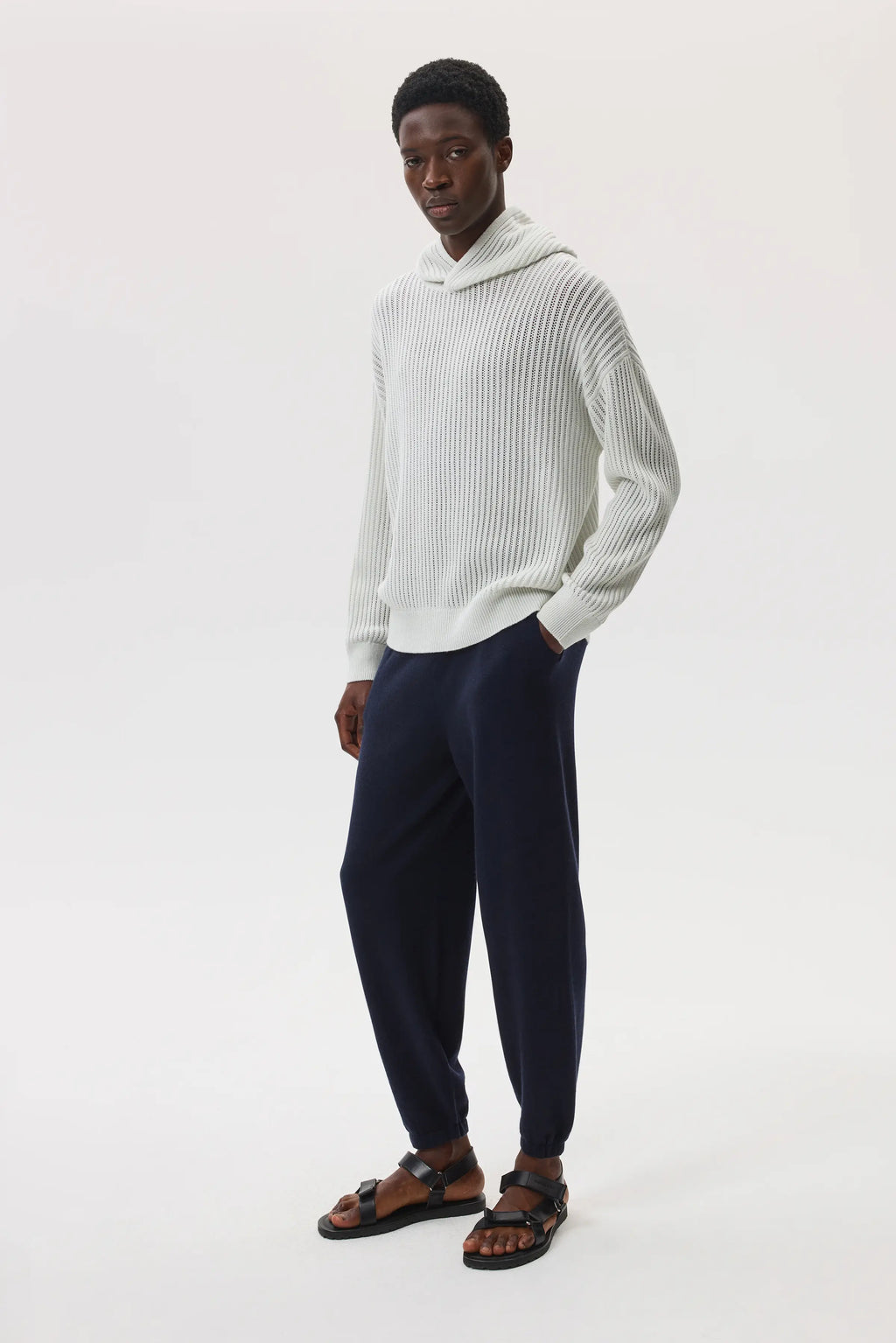 Mesh Rib Cashmere White Hoodie