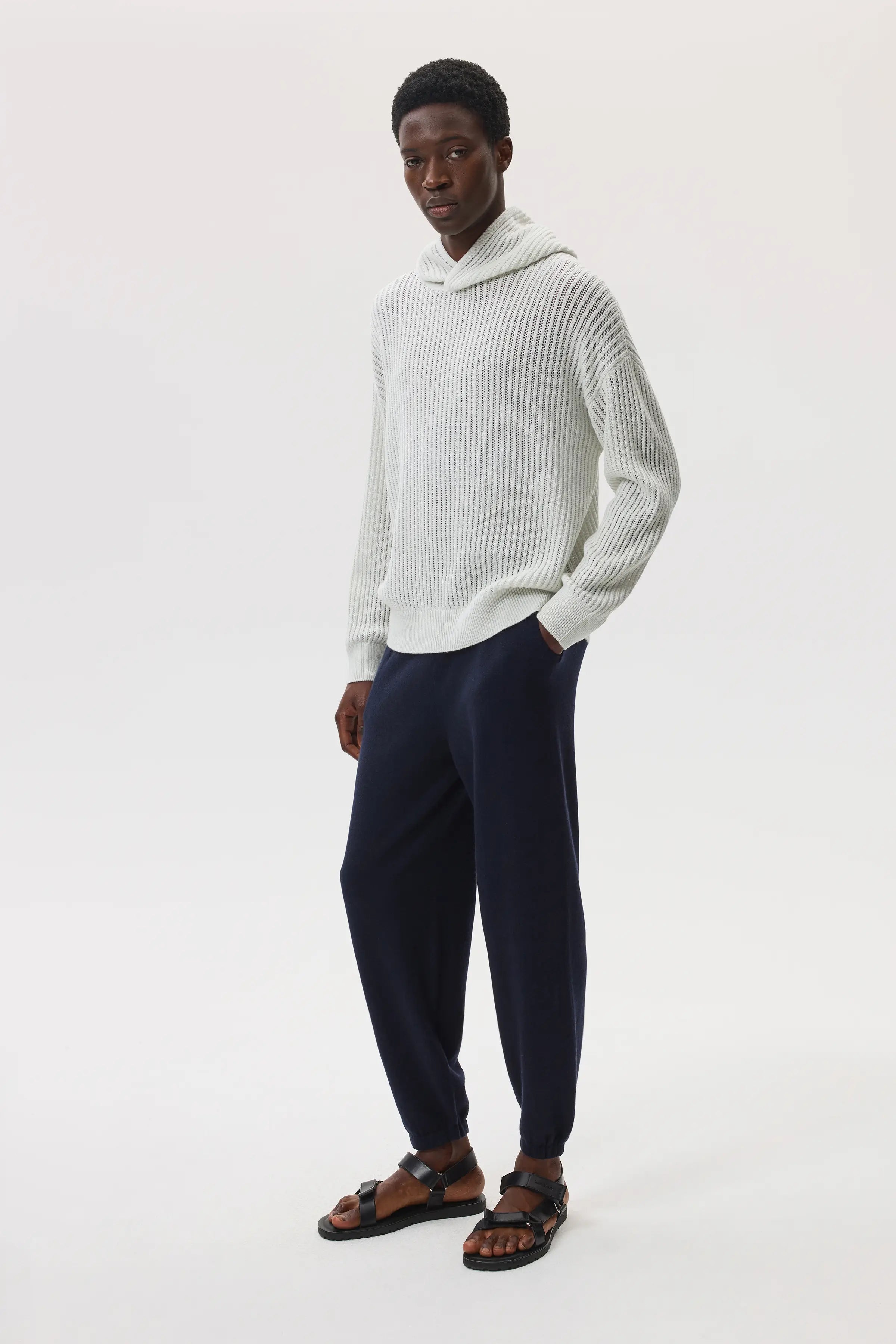 Mesh Rib Cashmere White Hoodie