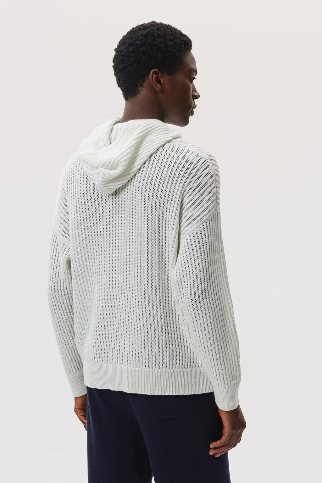 Mesh Rib Cashmere White Hoodie