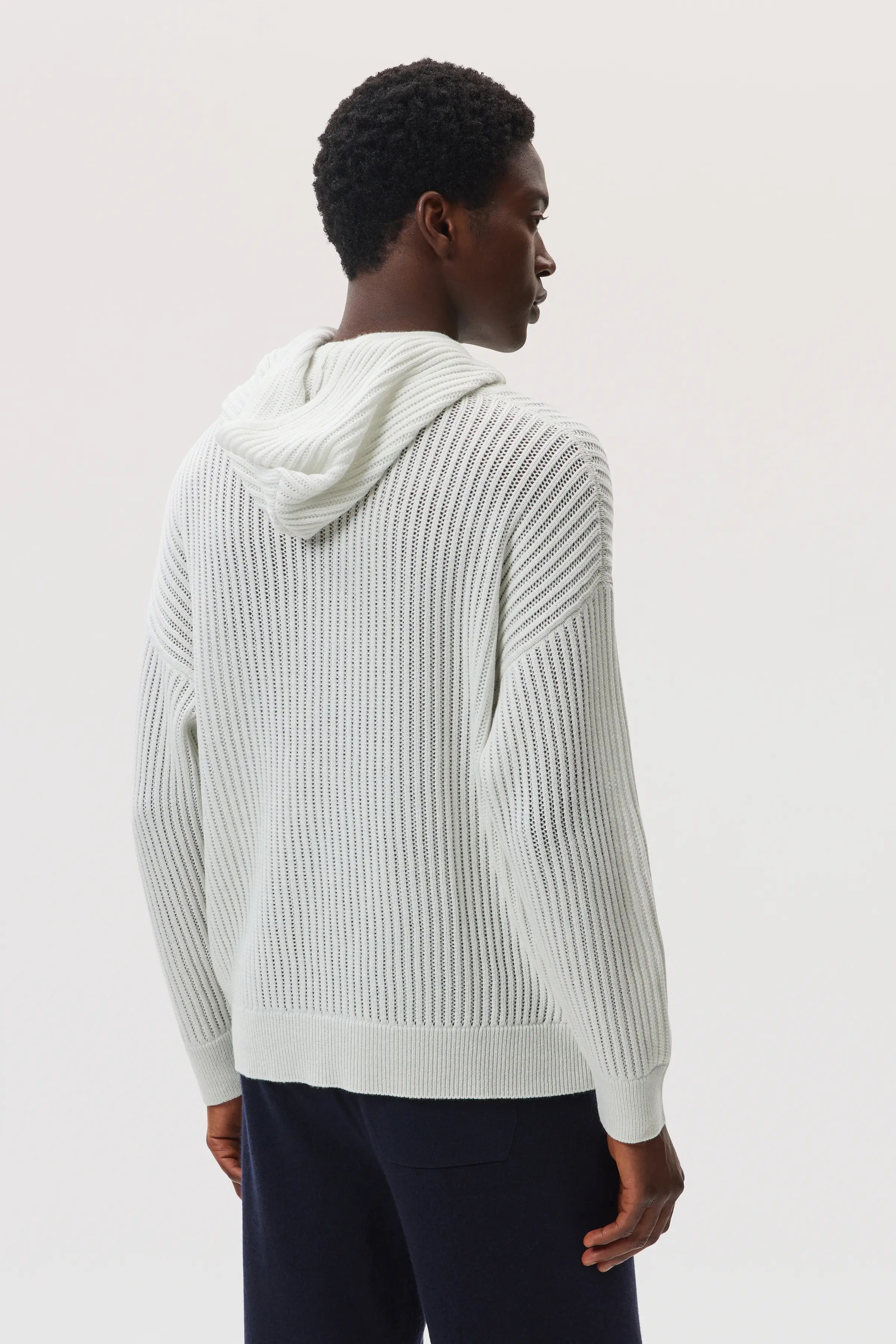 Mesh Rib Cashmere White Hoodie