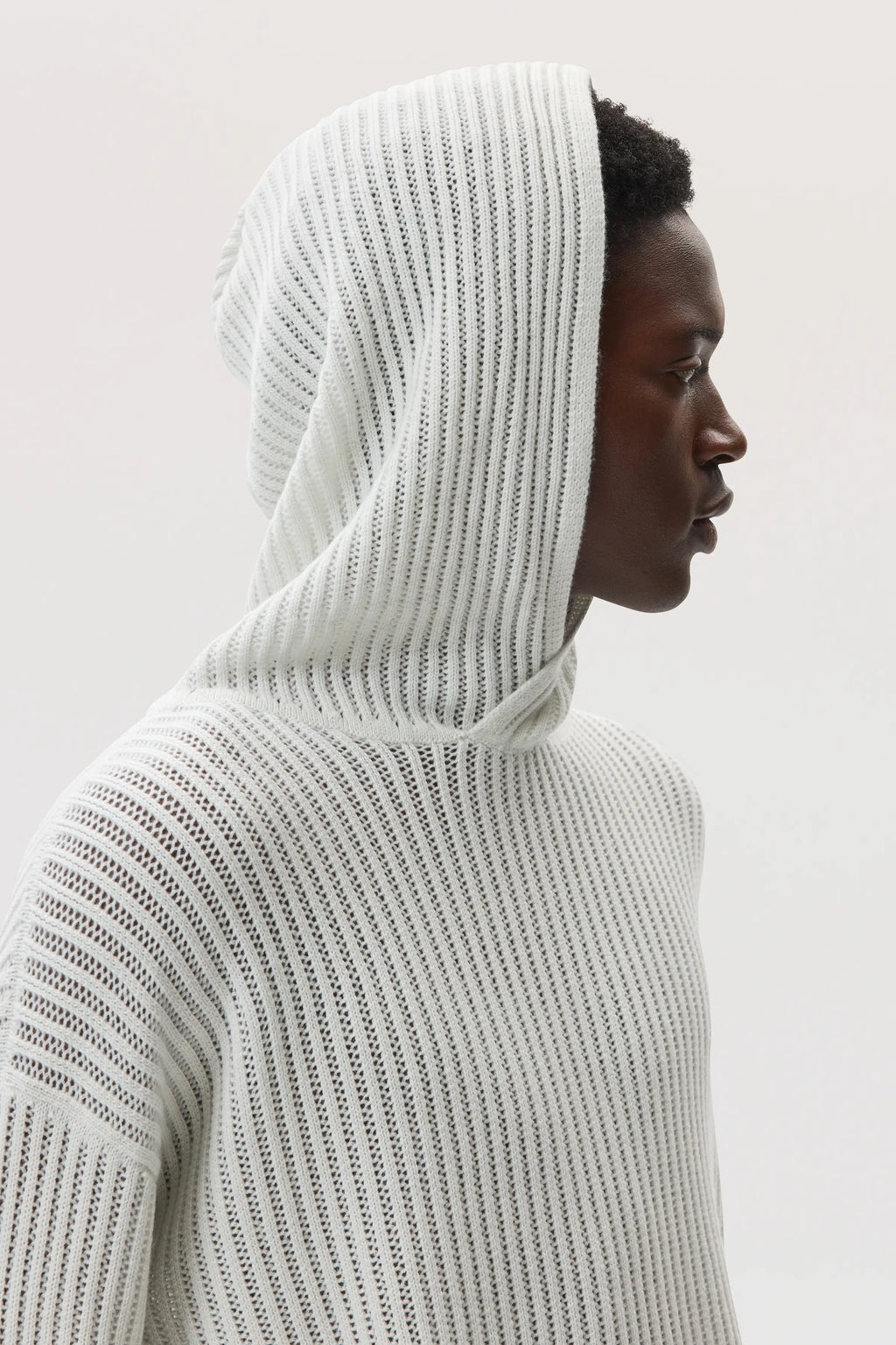 Mesh Rib Cashmere White Hoodie