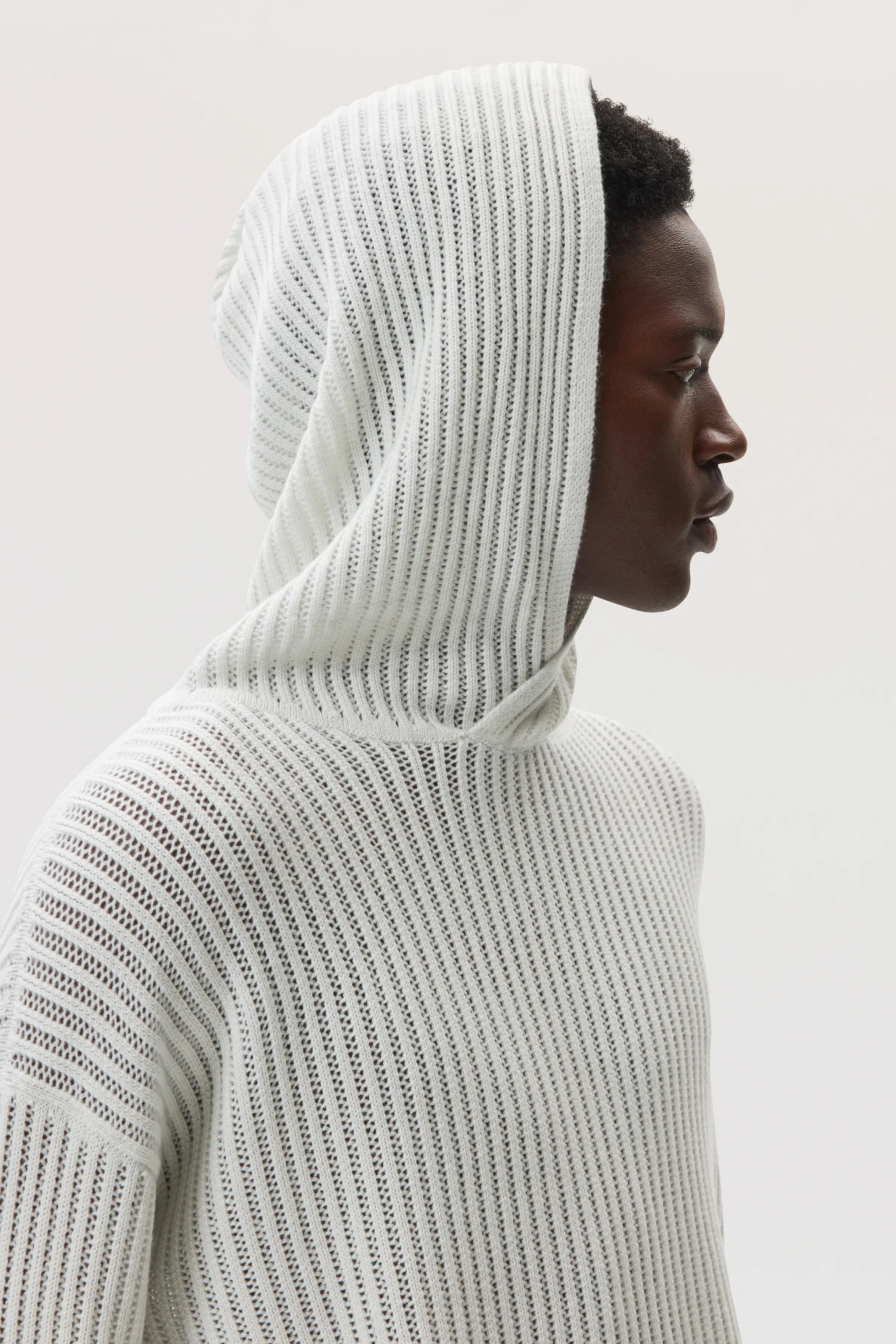 Mesh Rib Cashmere White Hoodie
