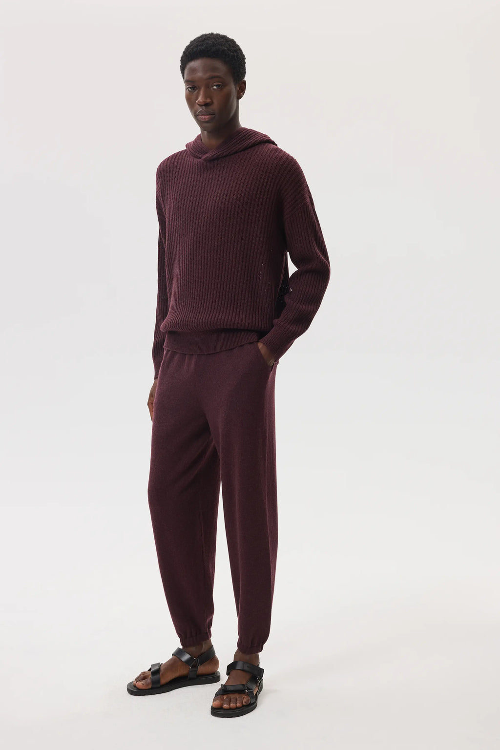 Mesh Rib Deep Red Cashmere Hoodie