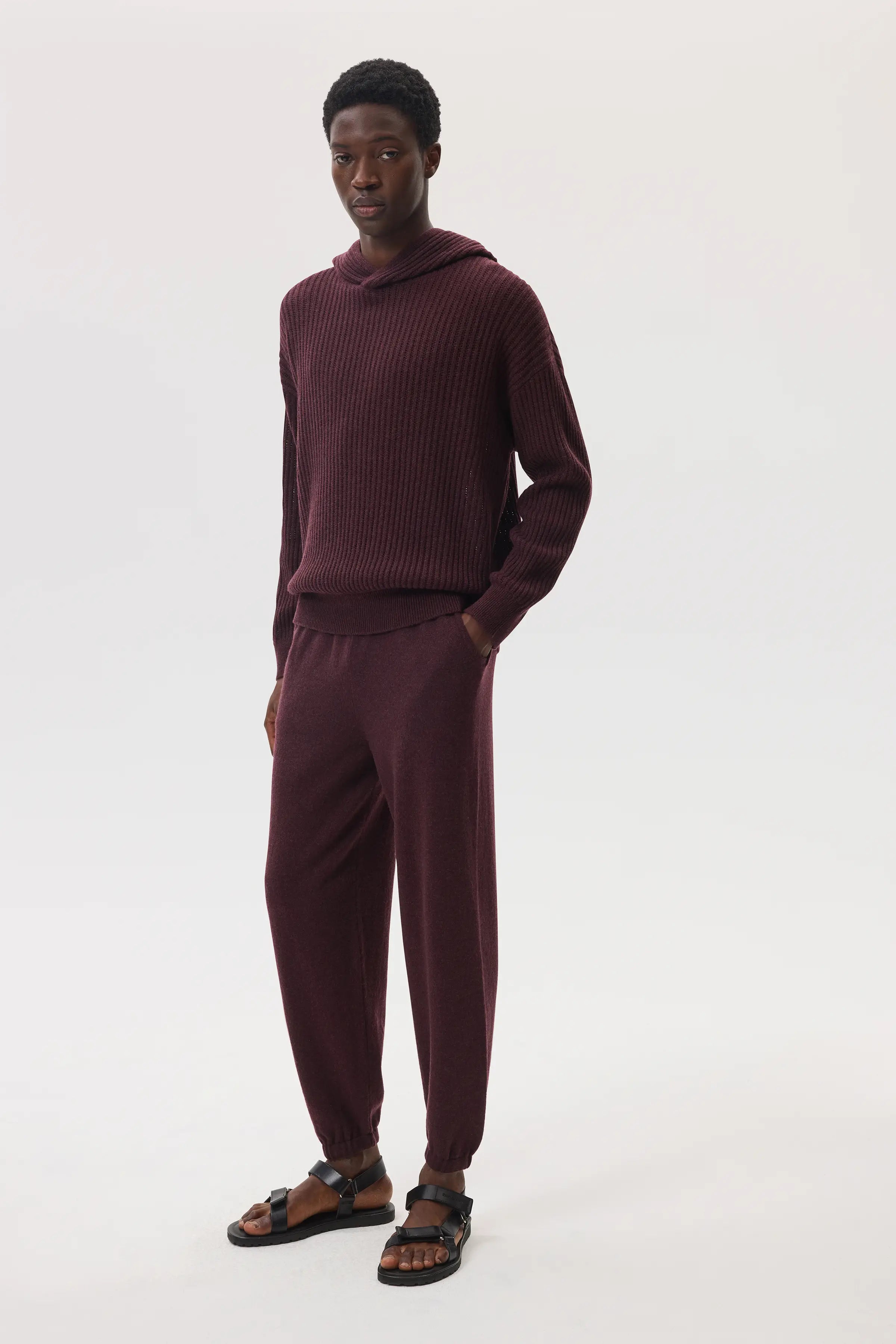 Mesh Rib Deep Red Cashmere Hoodie