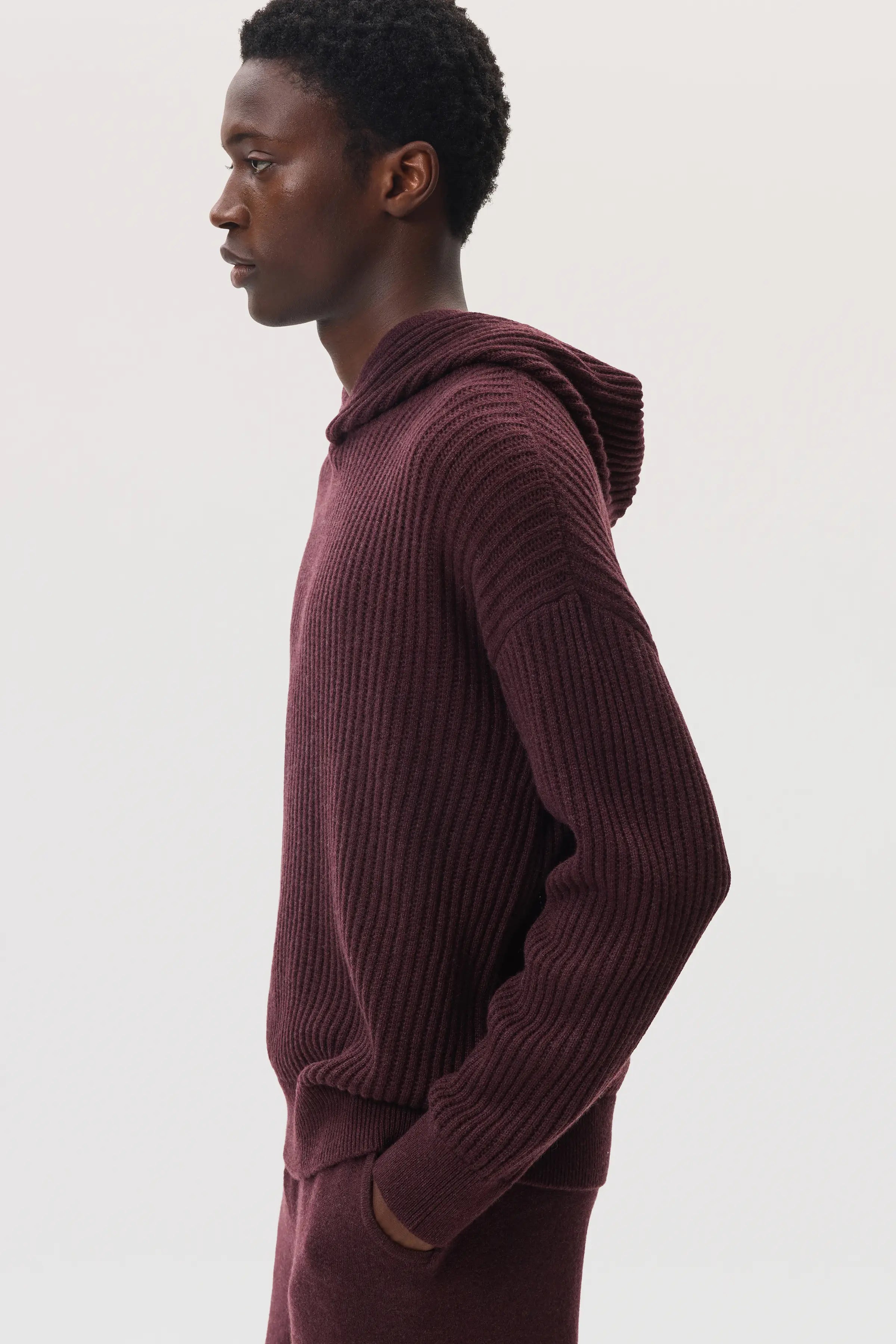 Mesh Rib Deep Red Cashmere Hoodie