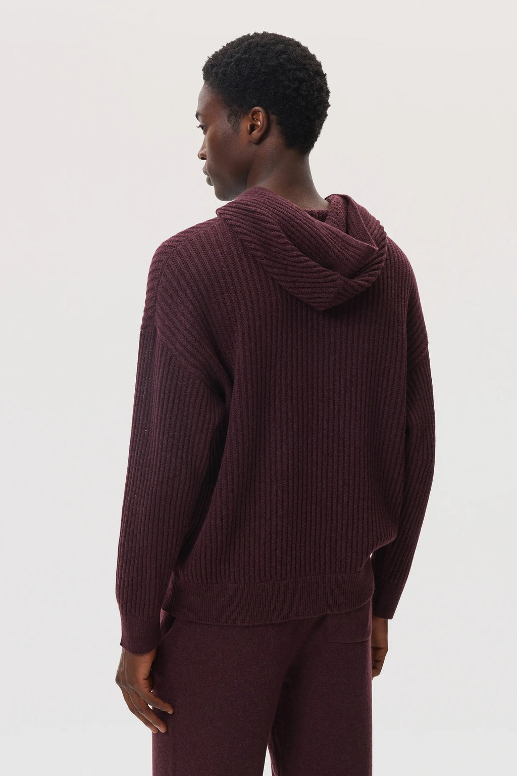Mesh Rib Deep Red Cashmere Hoodie