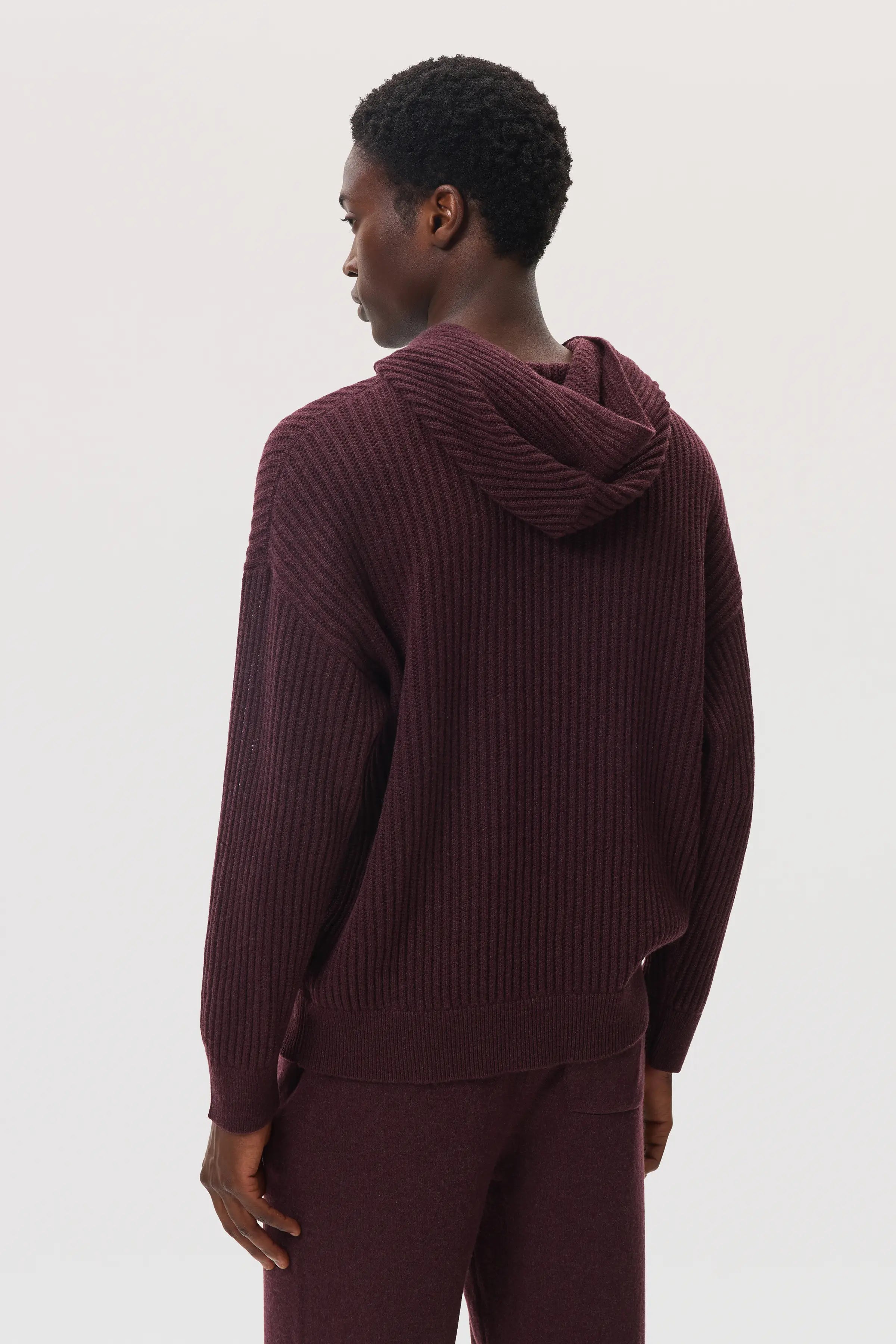Mesh Rib Deep Red Cashmere Hoodie