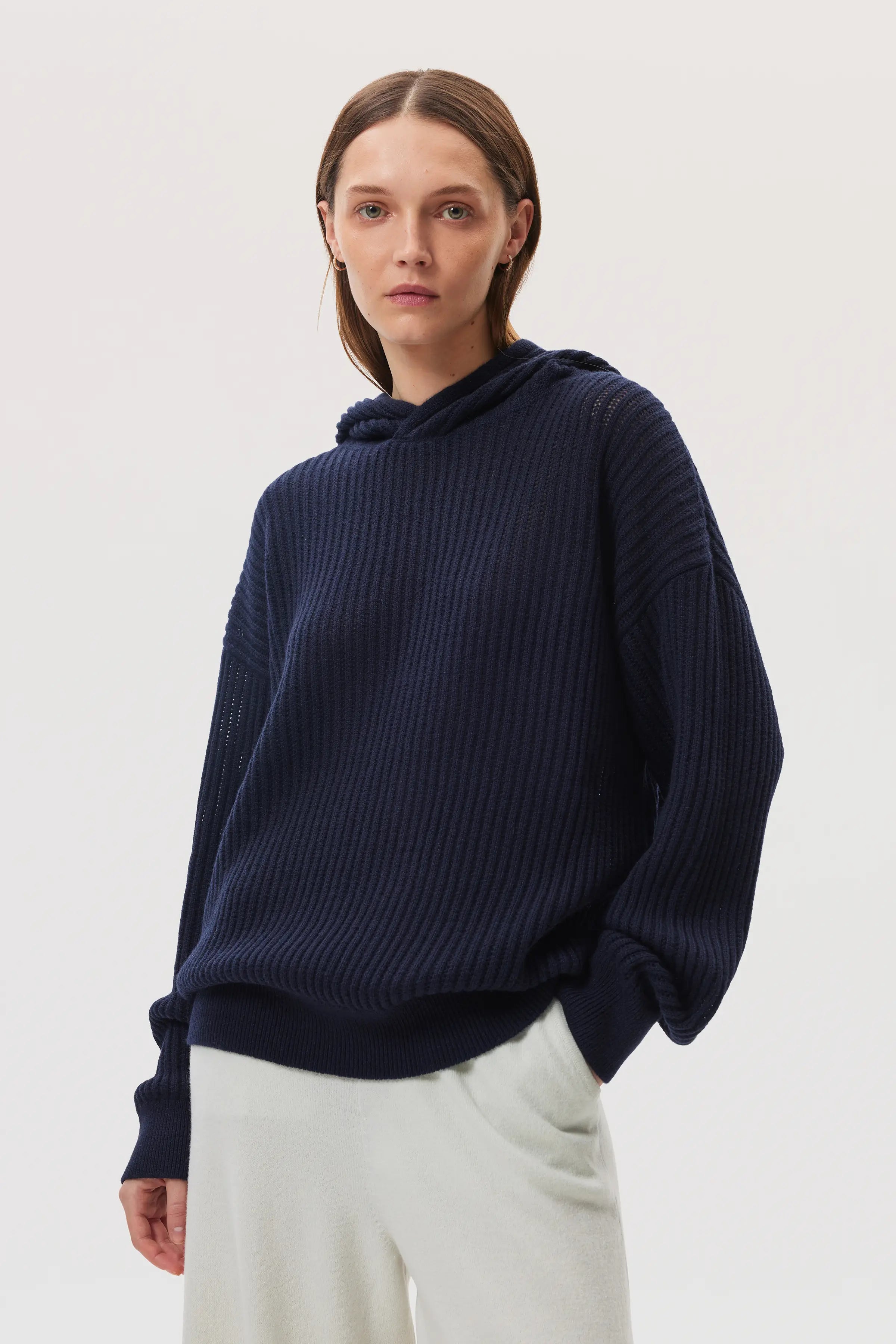 Mesh Rib Cashmere Dark Navy Hoodie