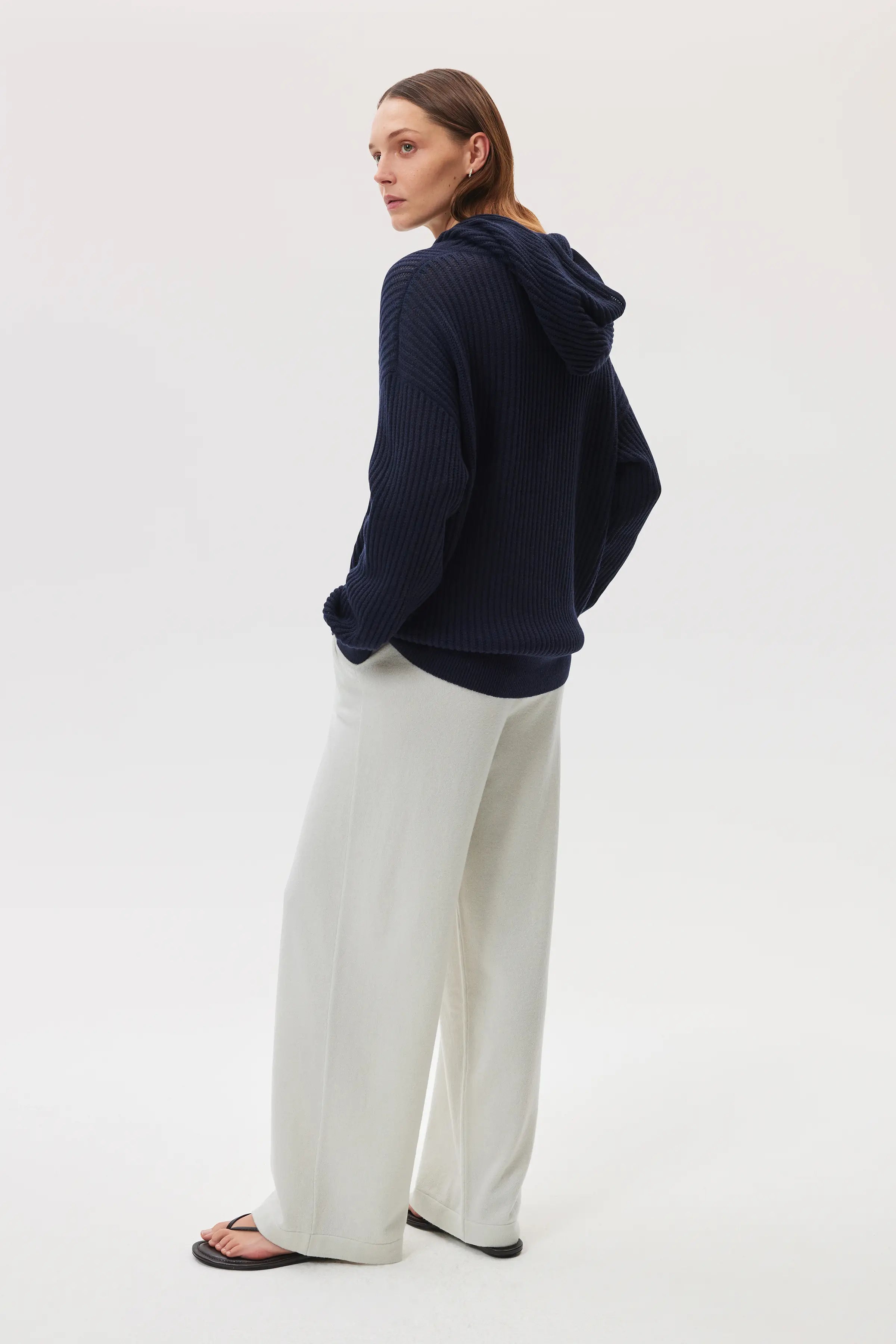 Mesh Rib Cashmere Dark Navy Hoodie