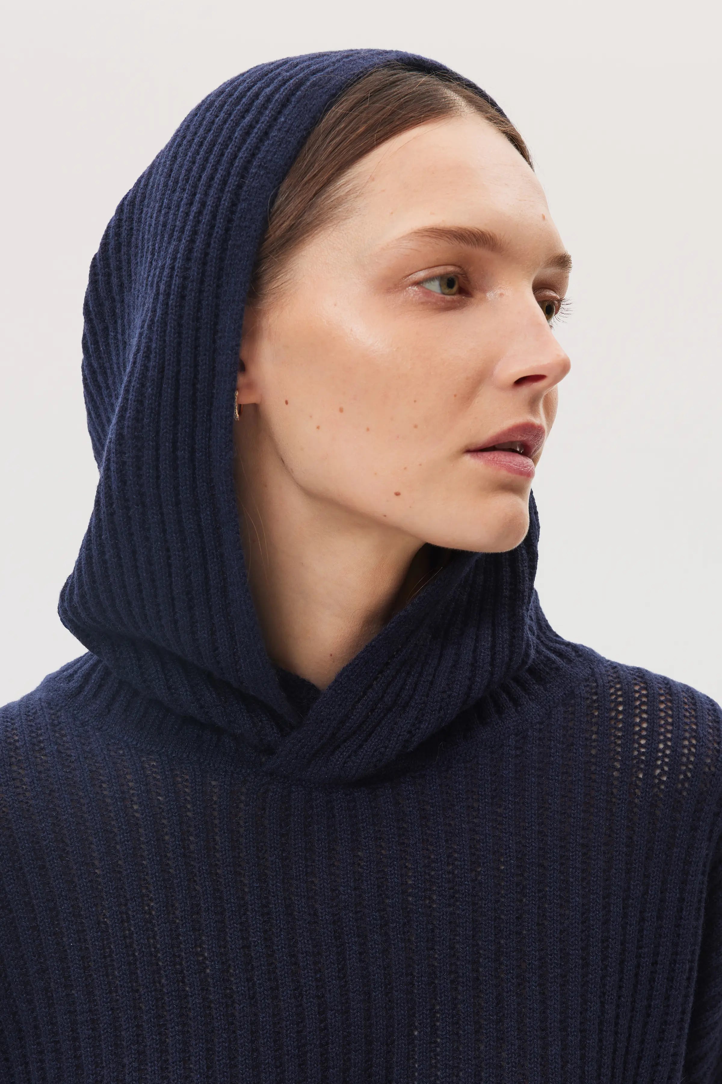 Mesh Rib Cashmere Dark Navy Hoodie