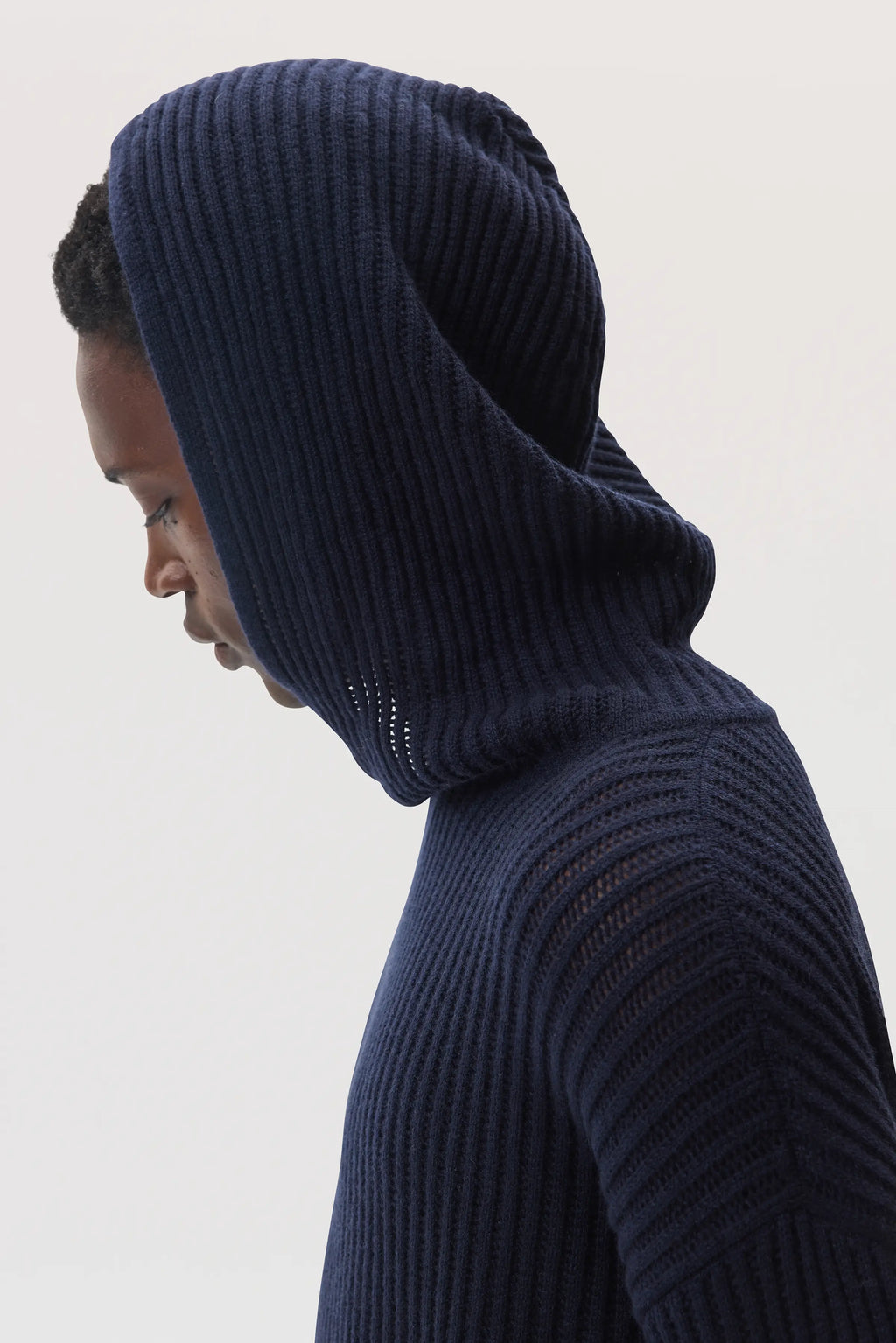 Mesh Rib Cashmere Dark Navy Hoodie