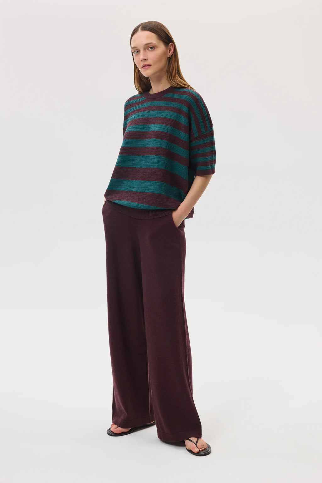 Textured Stripe Oversized Cashmere T-Shirt