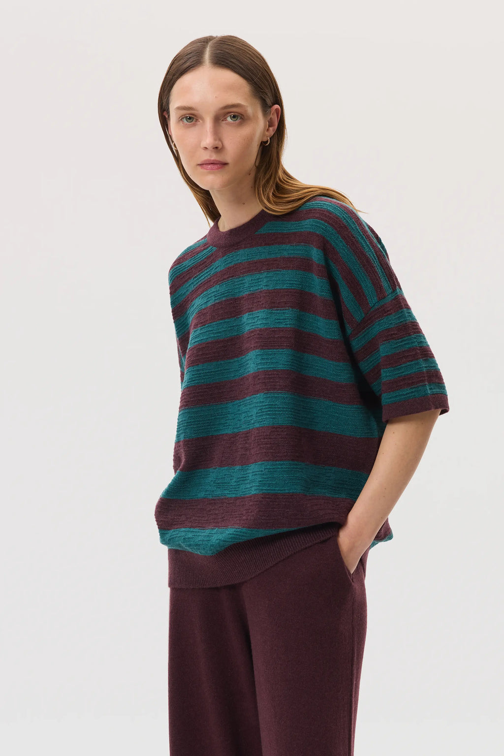 Textured Stripe Oversized Cashmere T-Shirt