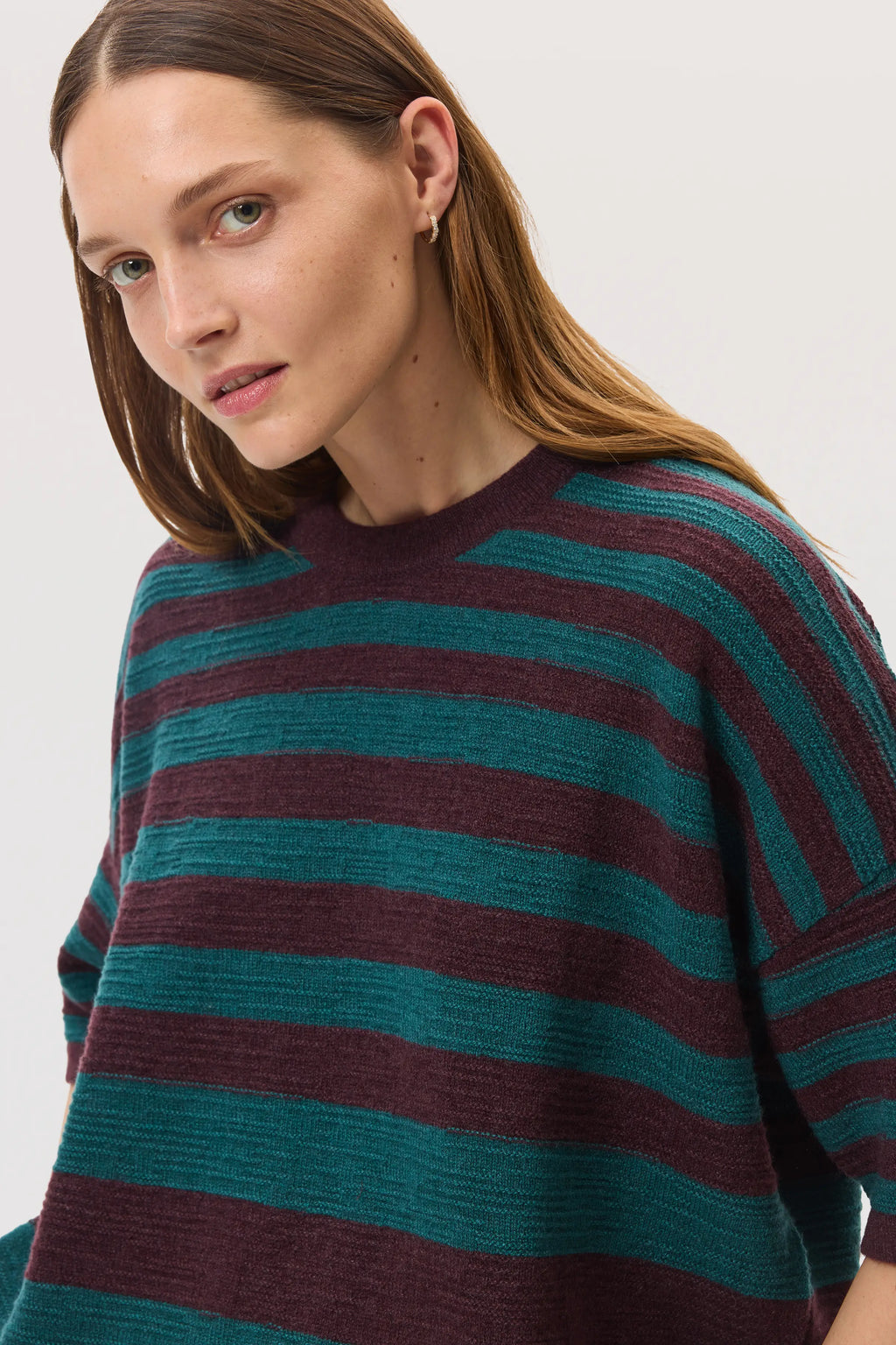 Textured Stripe Oversized Cashmere T-Shirt