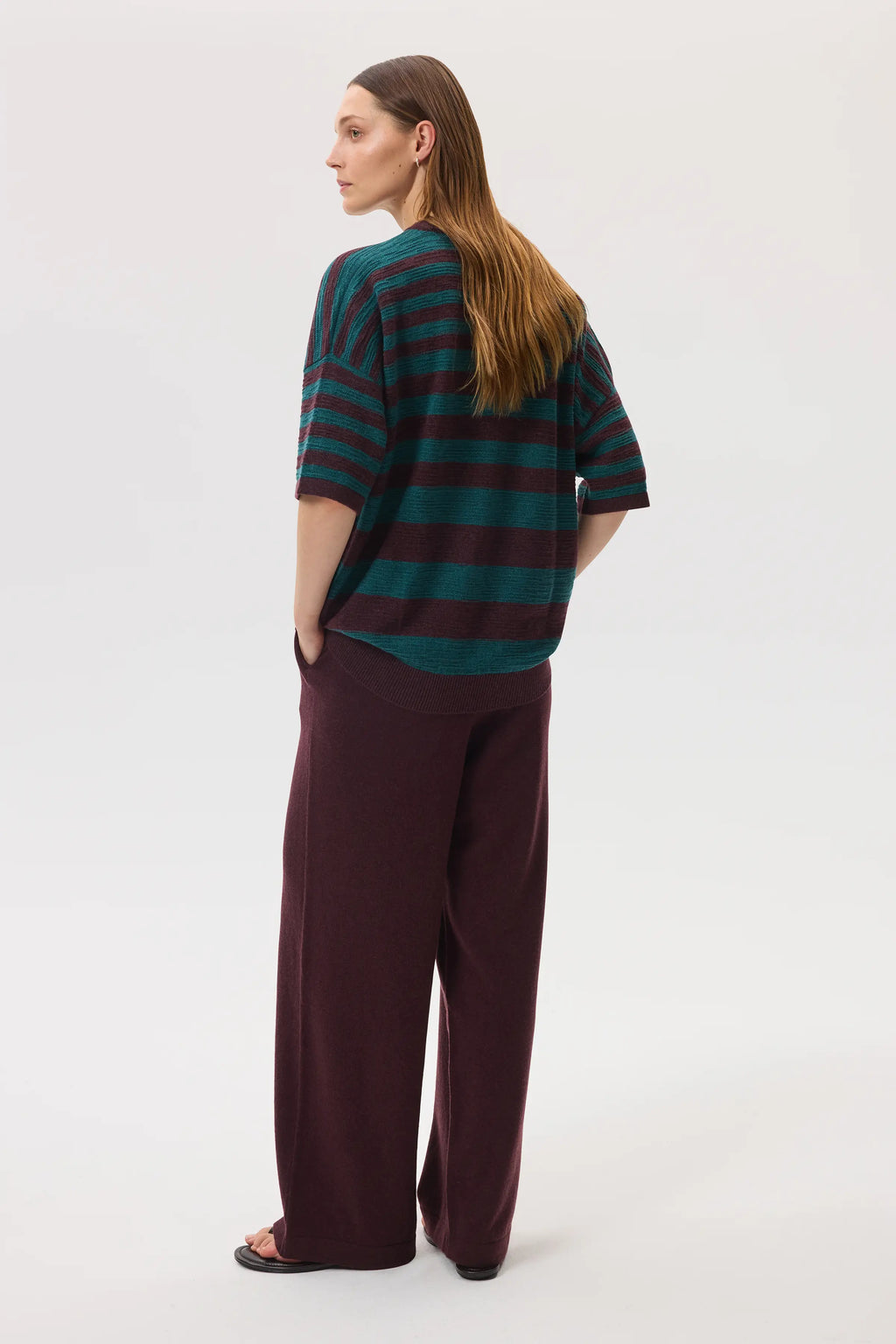 Textured Stripe Oversized Cashmere T-Shirt