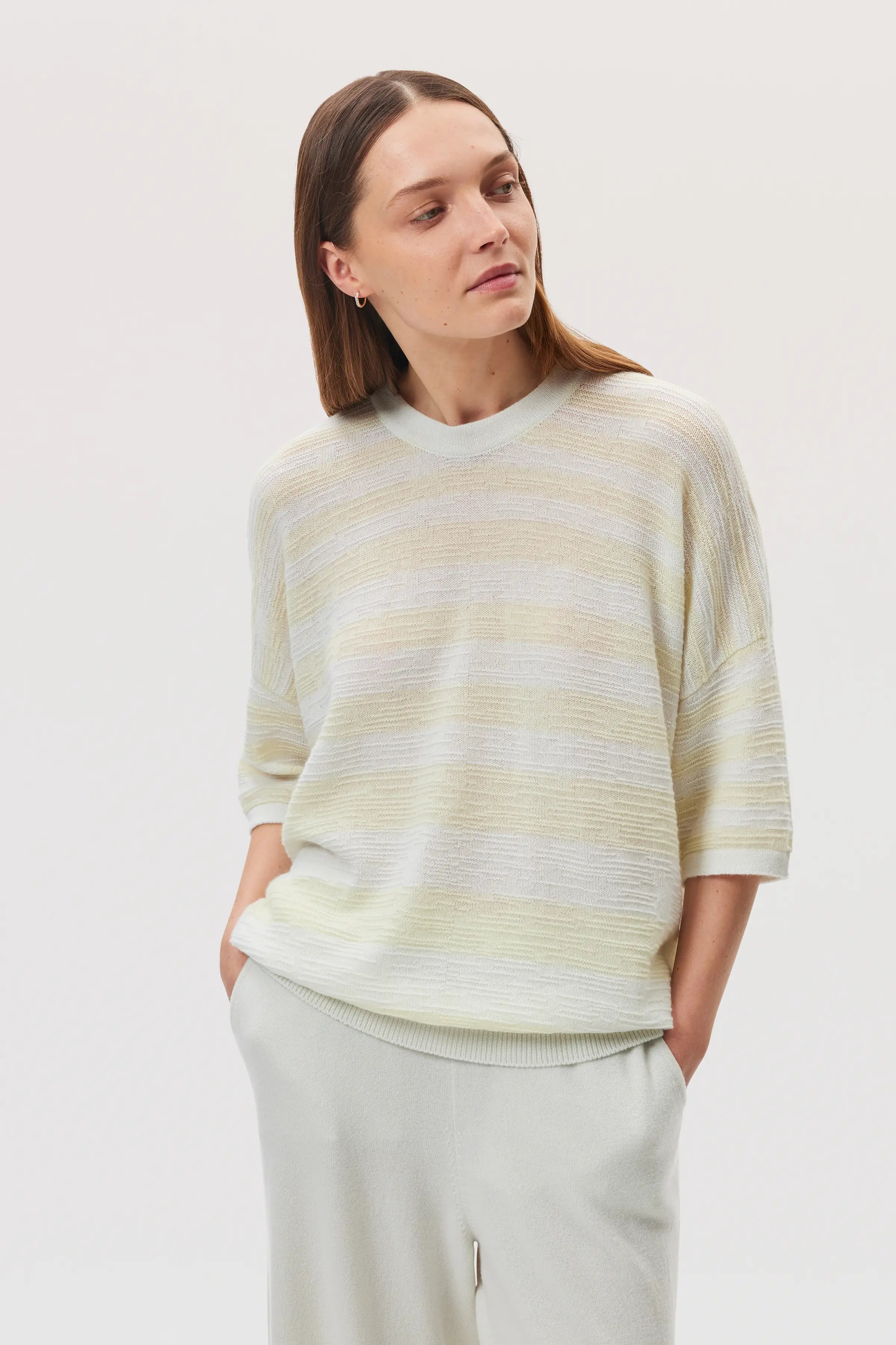 Textured Stripe Oversized Cashmere T-Shirt