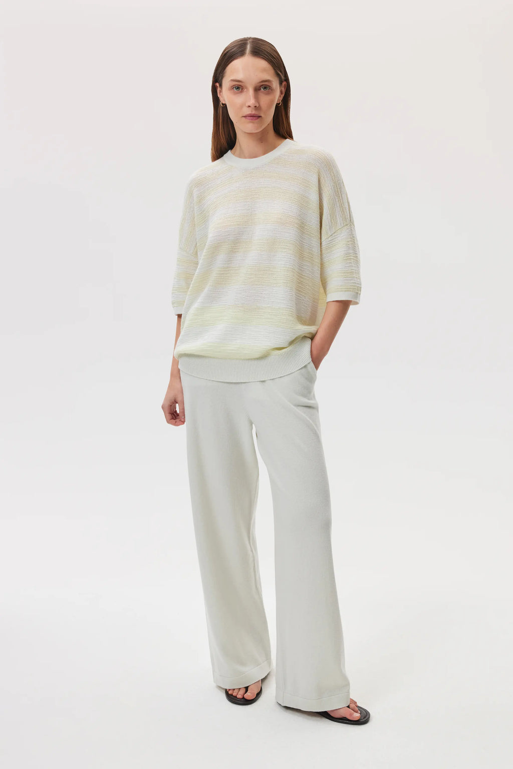 Textured Stripe Oversized Cashmere T-Shirt
