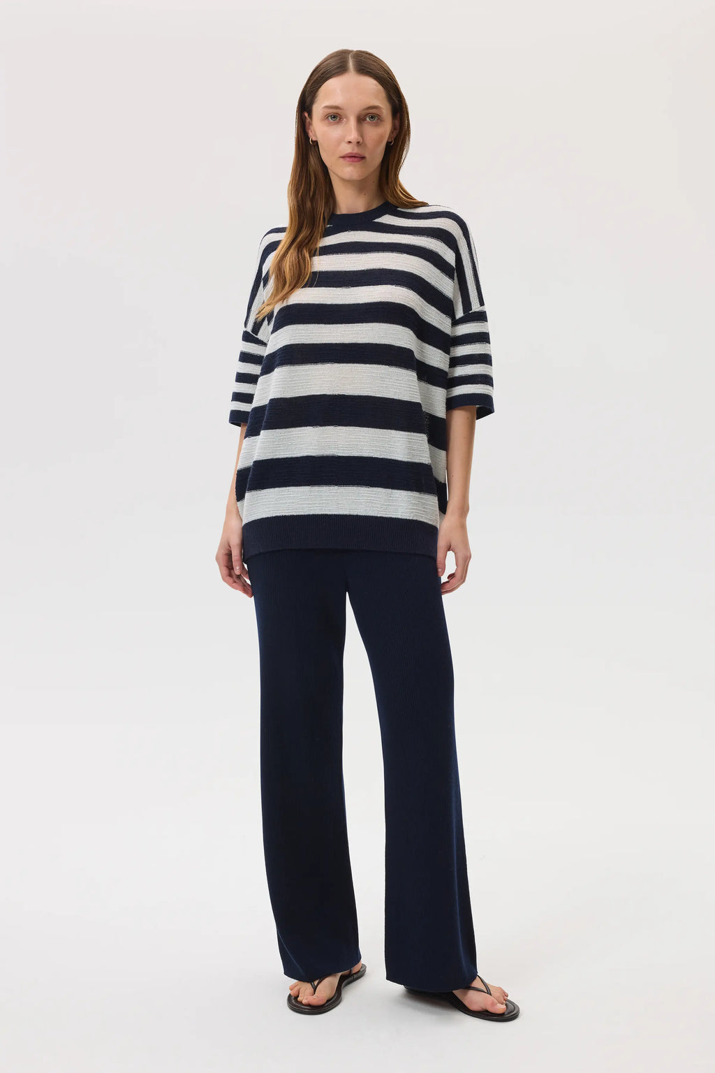 Textured Stripe Oversized Cashmere T-Shirt