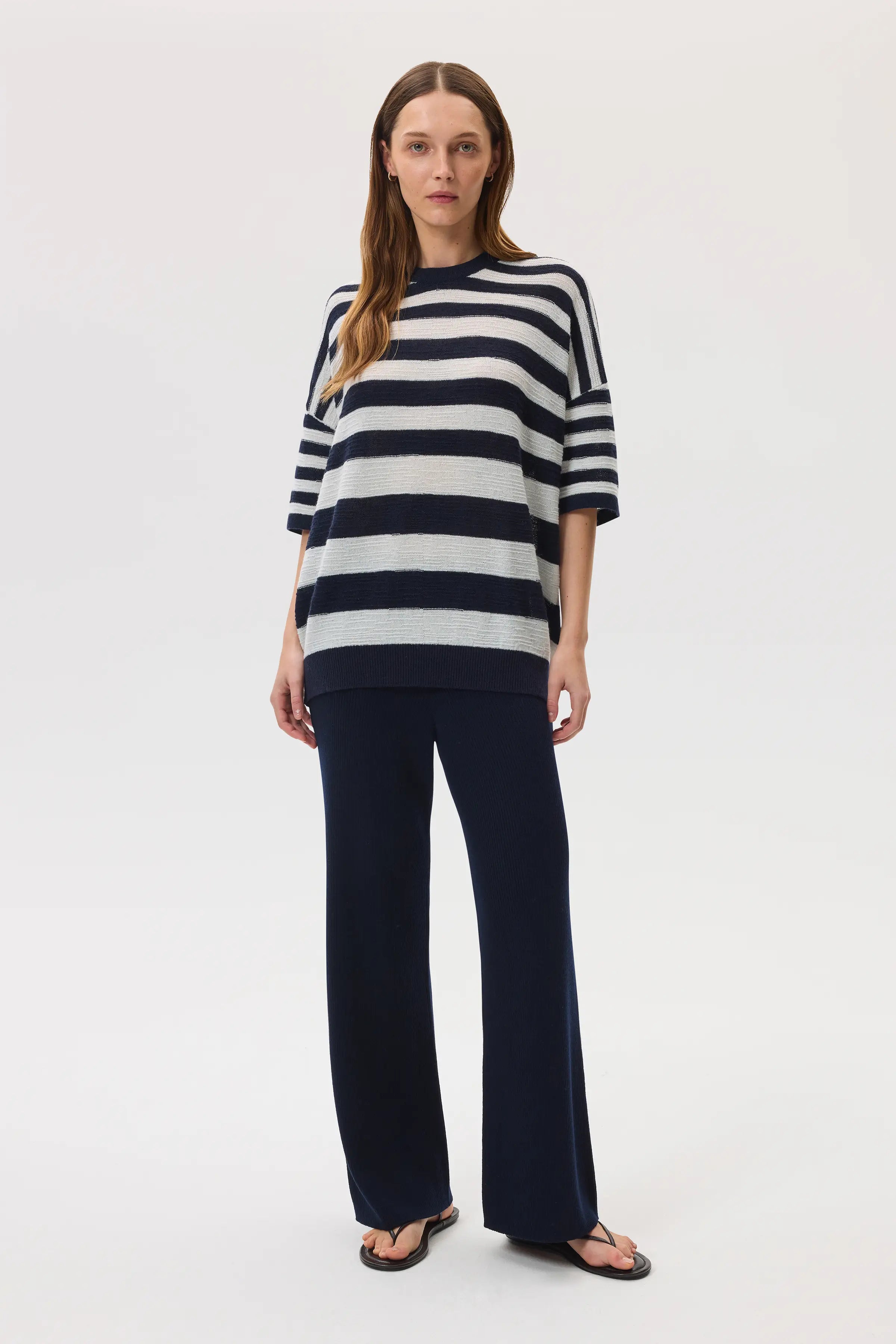 Textured Stripe Oversized Cashmere T-Shirt