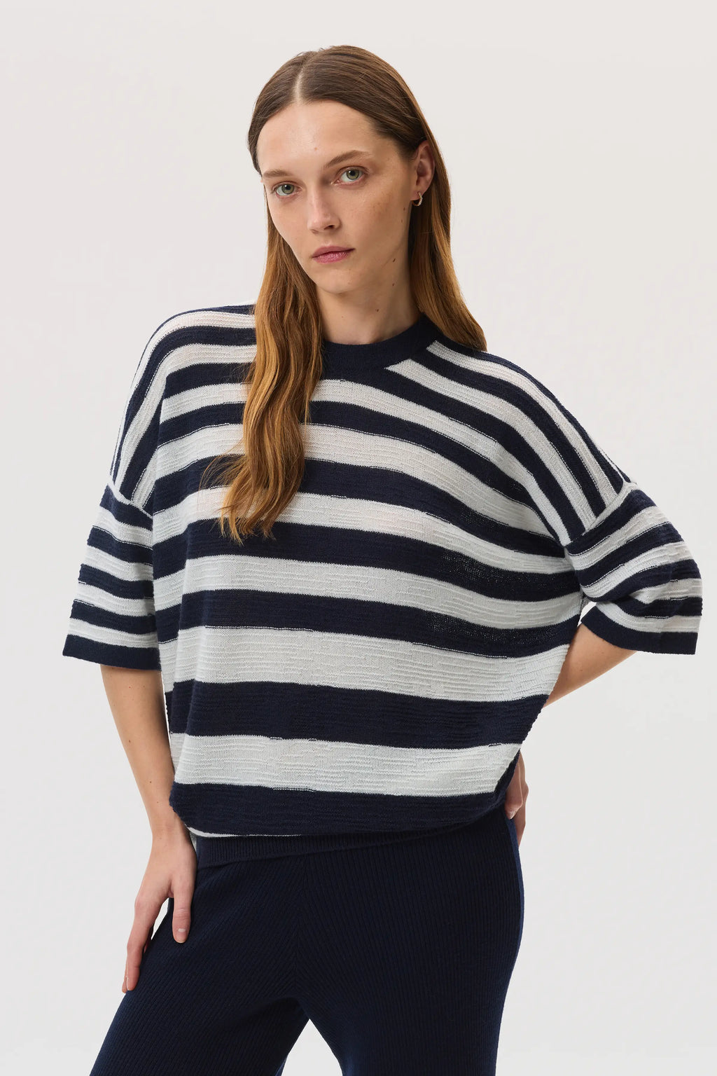 Textured Stripe Oversized Cashmere T-Shirt
