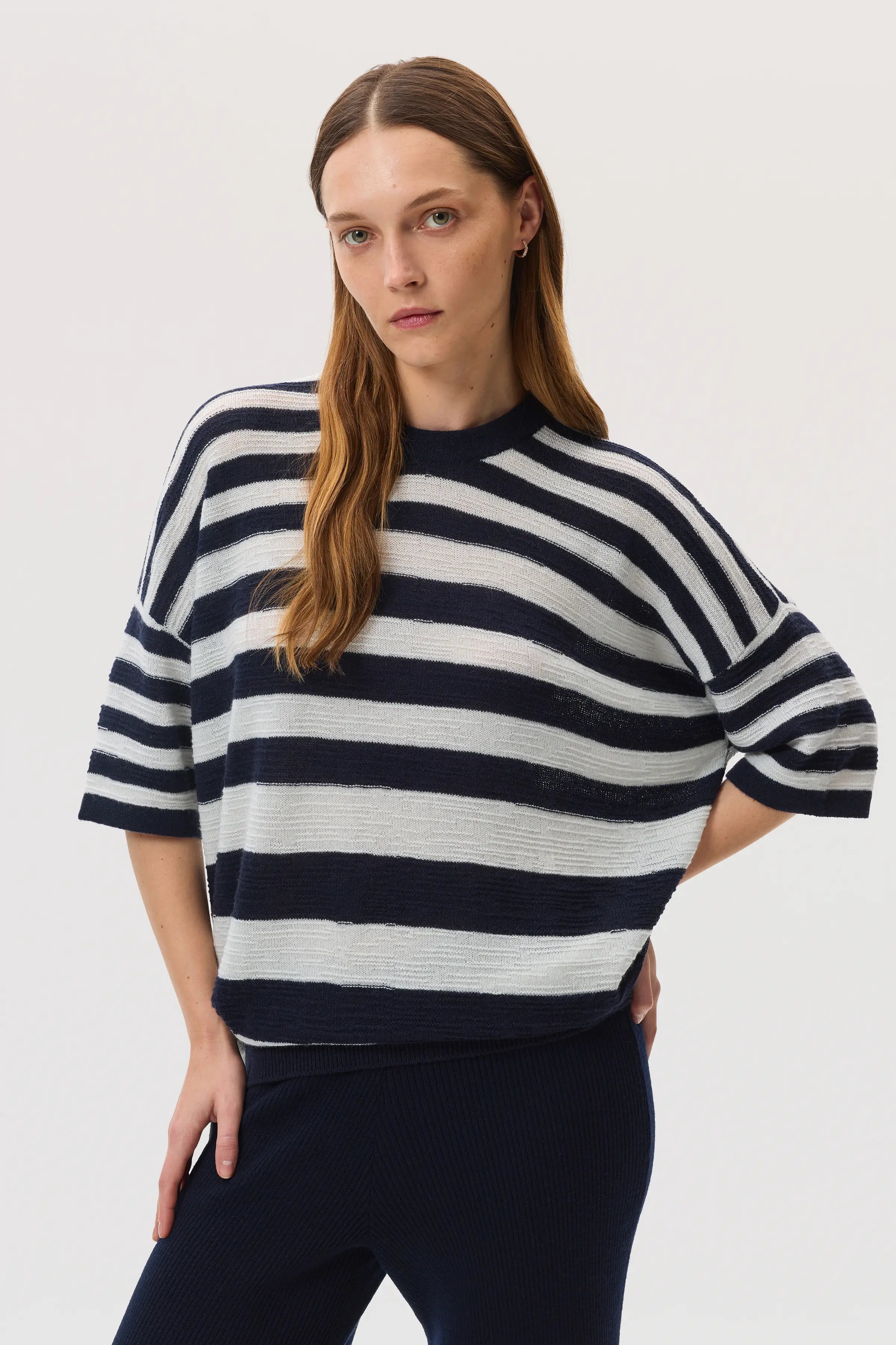 Textured Stripe Oversized Cashmere T-Shirt