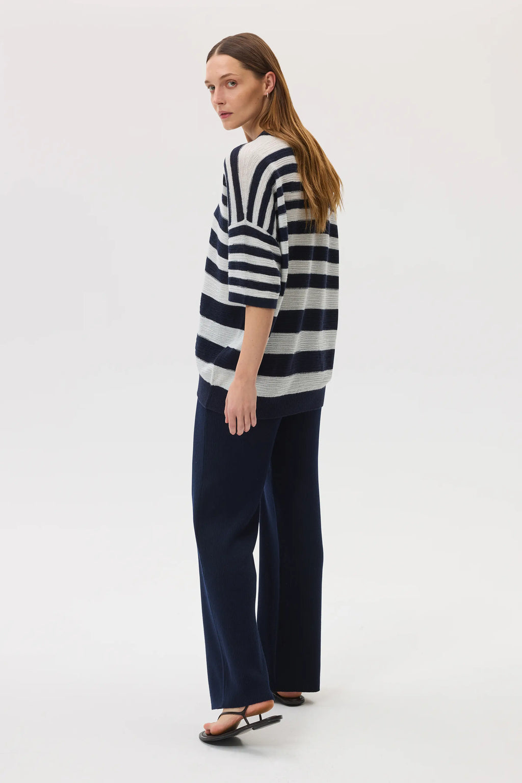 Textured Stripe Oversized Cashmere T-Shirt