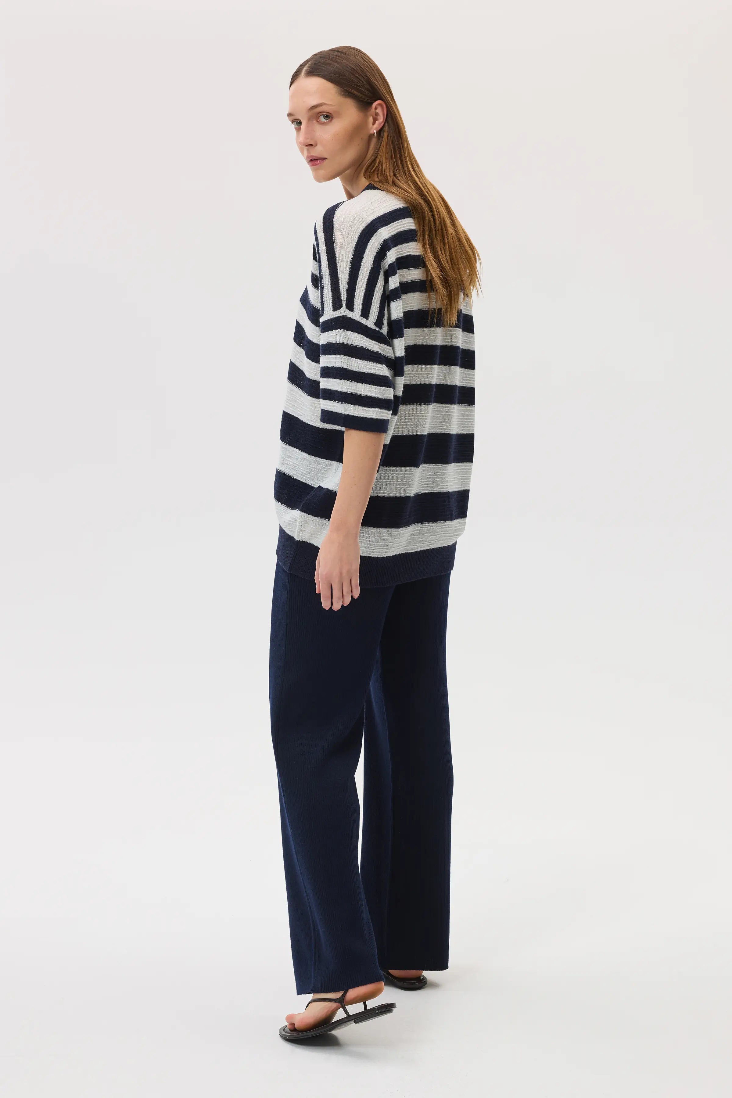 Textured Stripe Oversized Cashmere T-Shirt