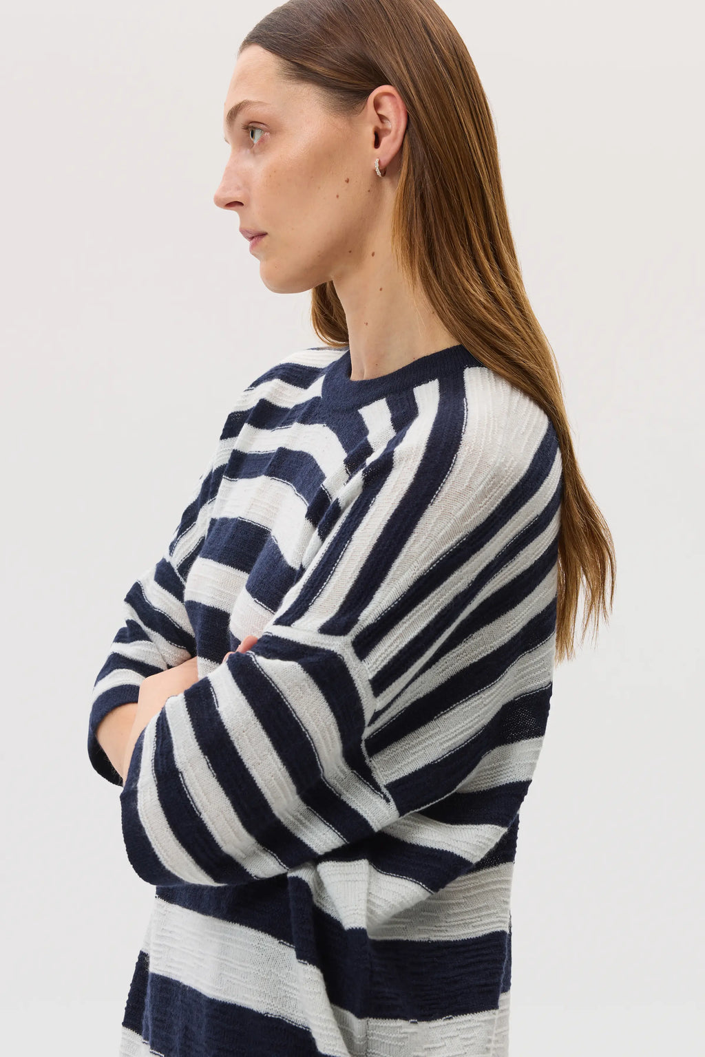 Textured Stripe Oversized Cashmere T-Shirt