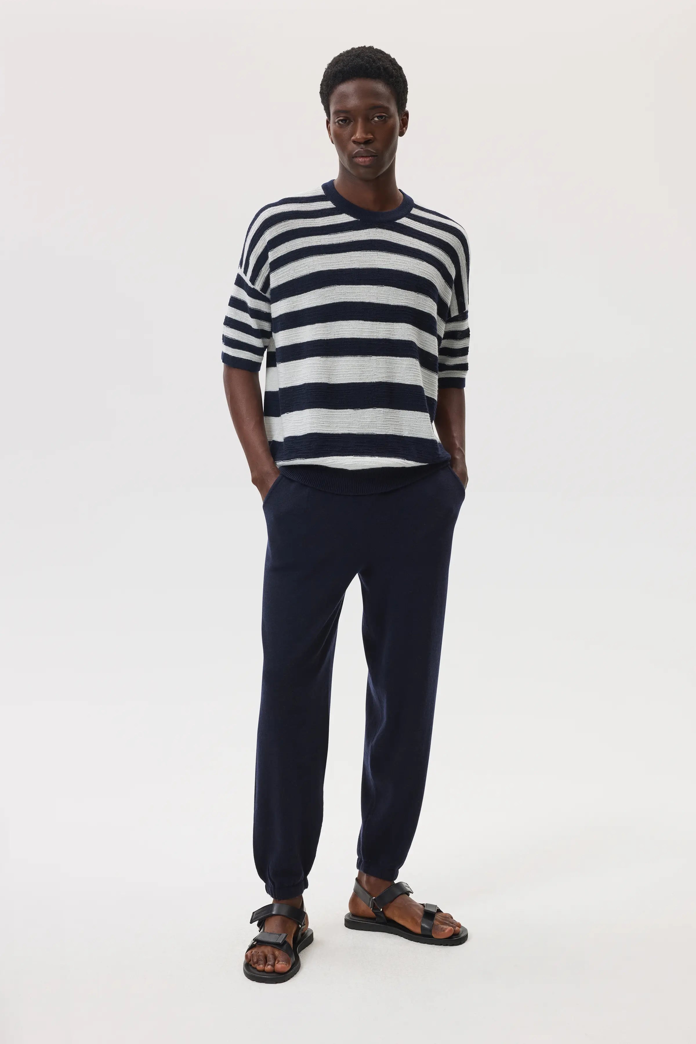 Textured Stripe Oversized Cashmere T-Shirt