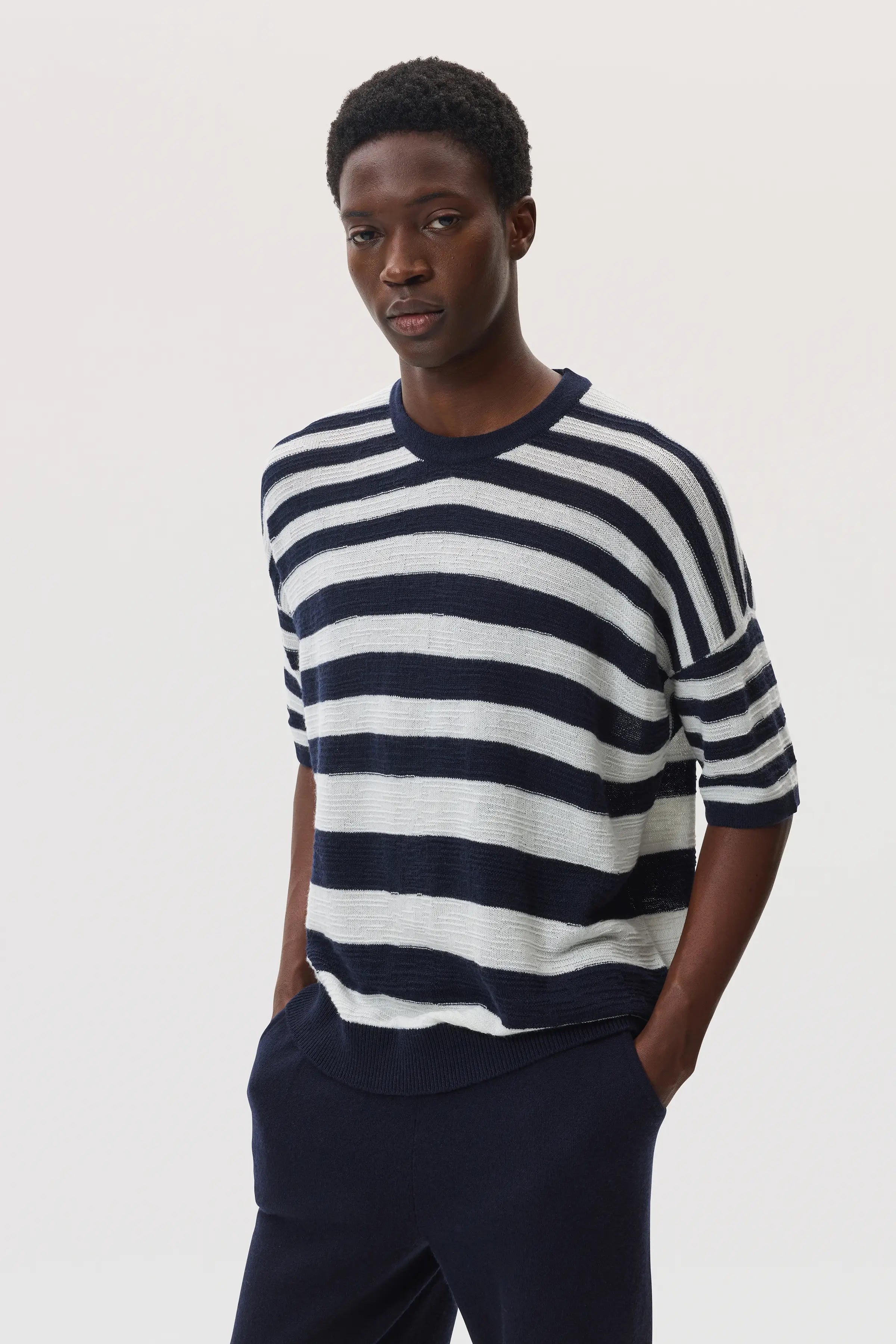 Textured Stripe Oversized Cashmere T-Shirt