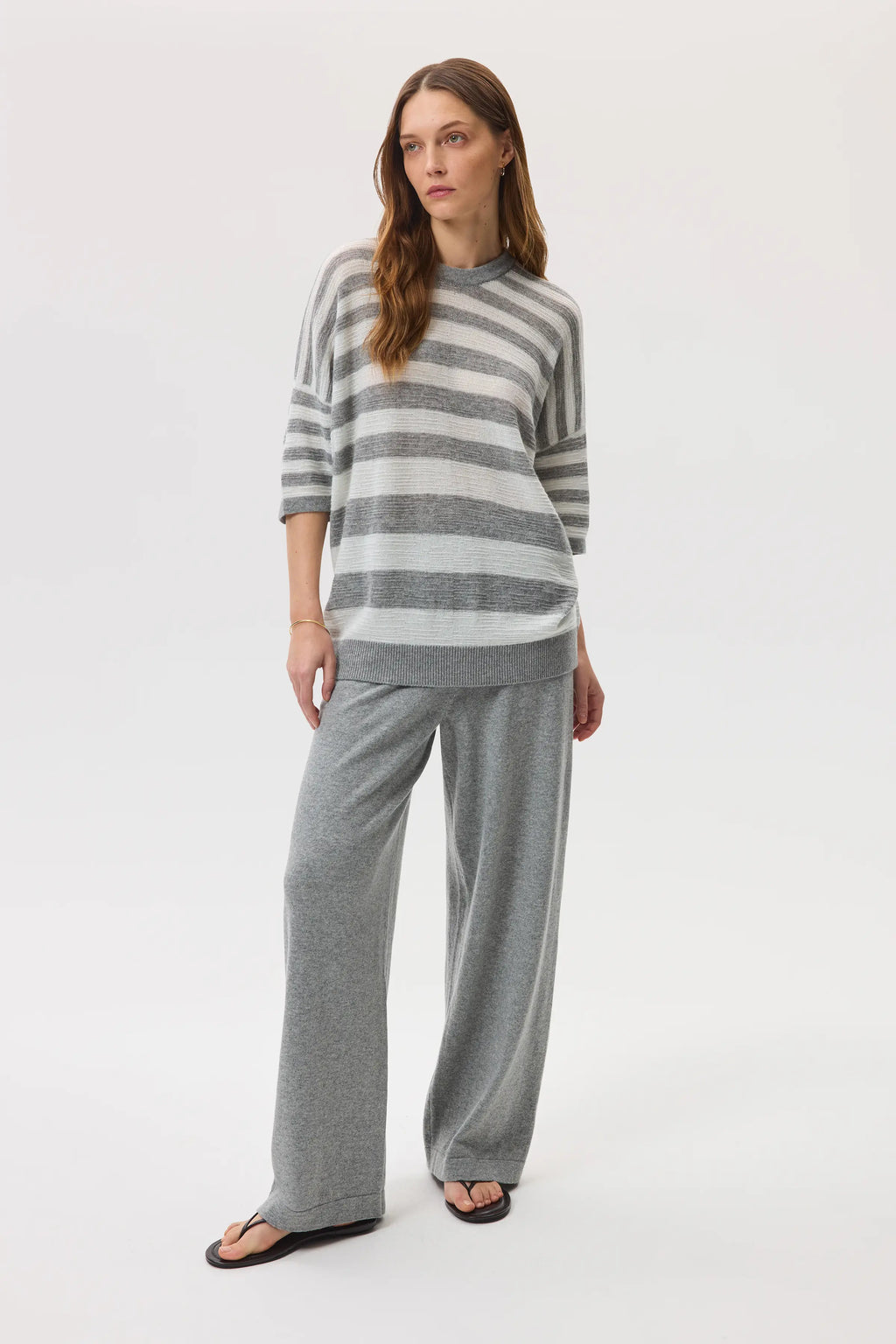 Textured Stripe Oversized Cashmere T-Shirt