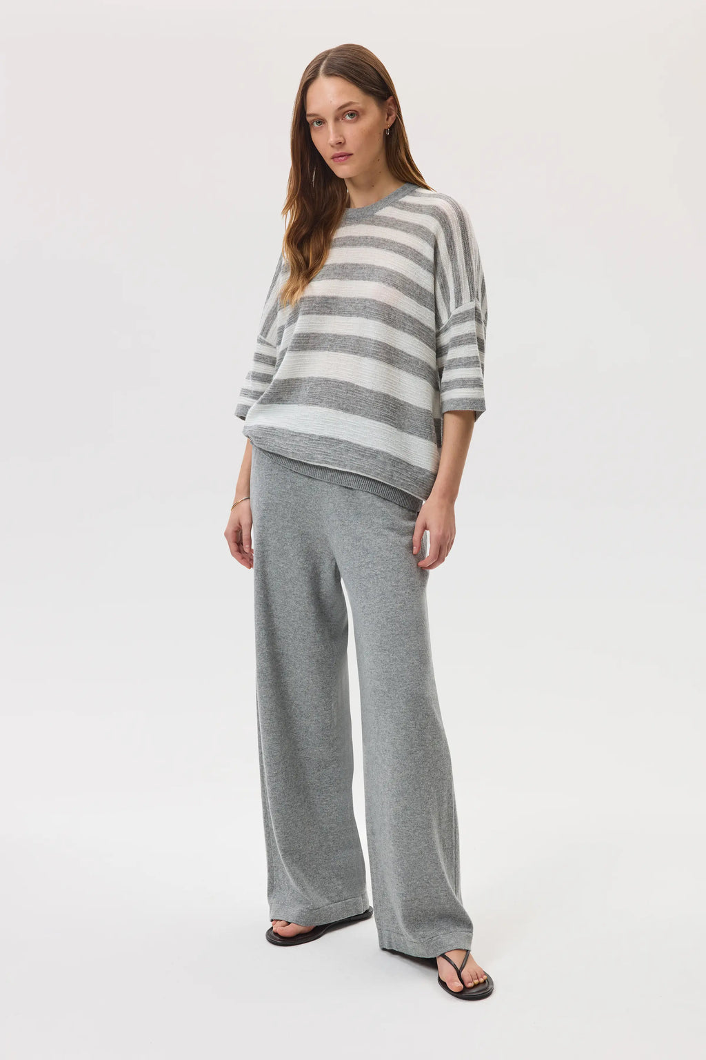 Textured Stripe Oversized Cashmere T-Shirt