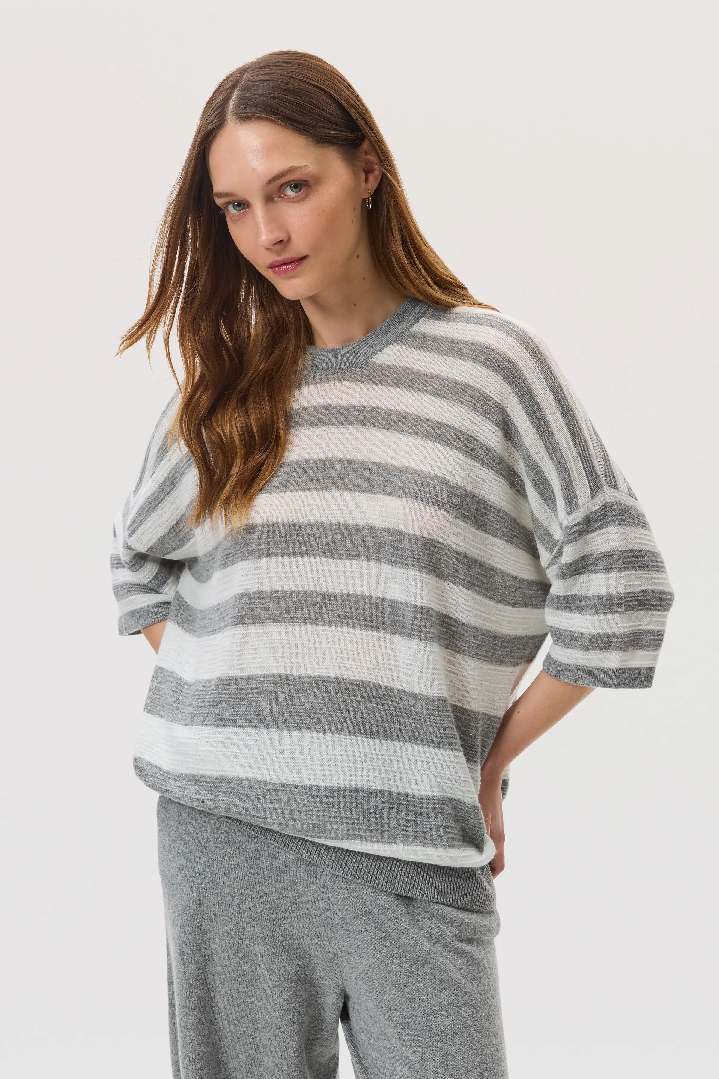Textured Stripe Oversized Cashmere T-Shirt
