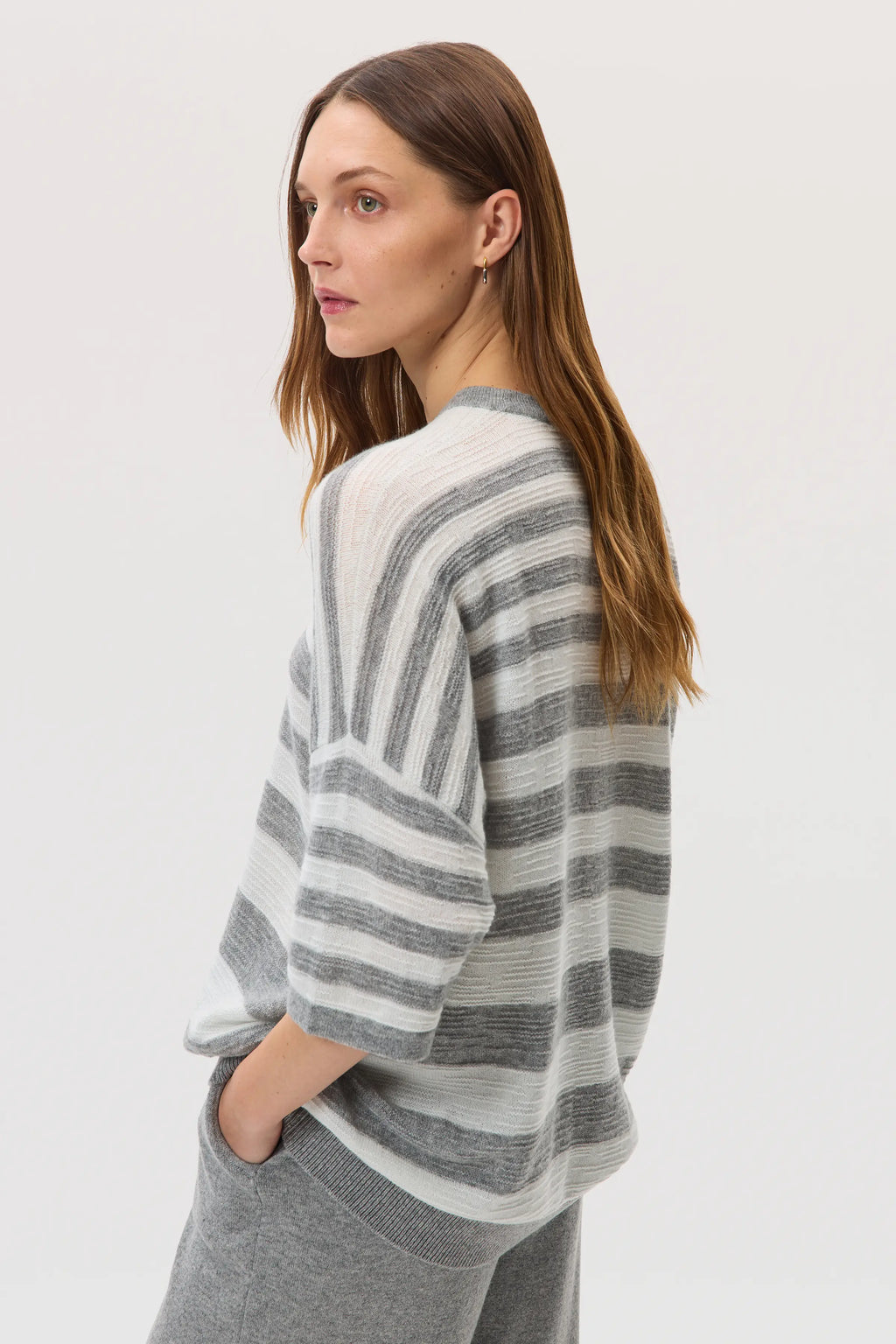 Textured Stripe Oversized Cashmere T-Shirt
