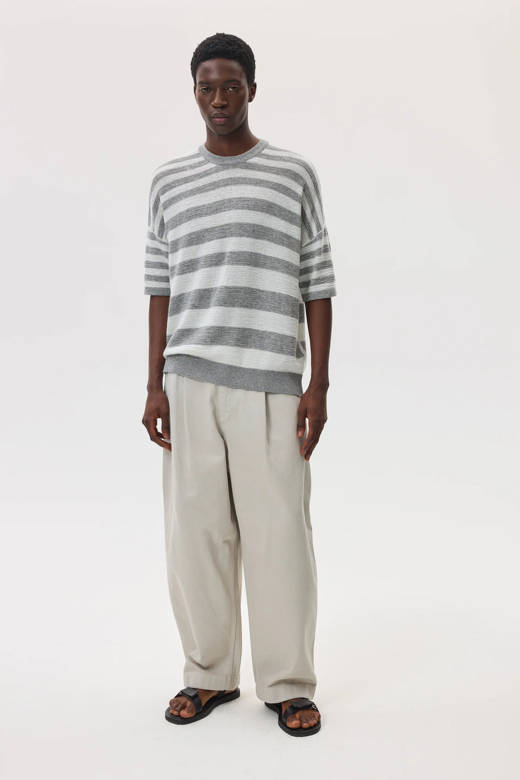 Textured Stripe Oversized Cashmere T-Shirt