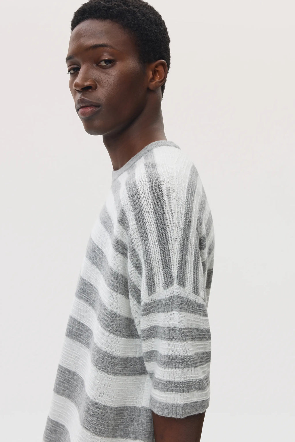 Textured Stripe Oversized Cashmere T-Shirt