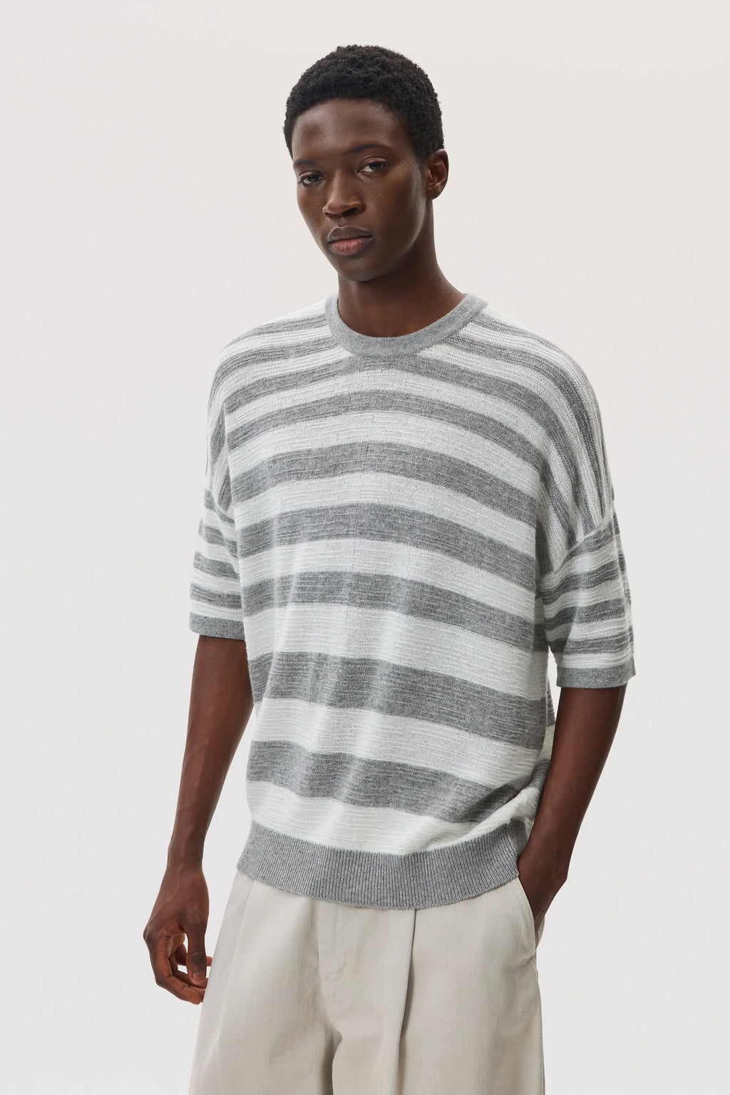 Textured Stripe Oversized Cashmere T-Shirt