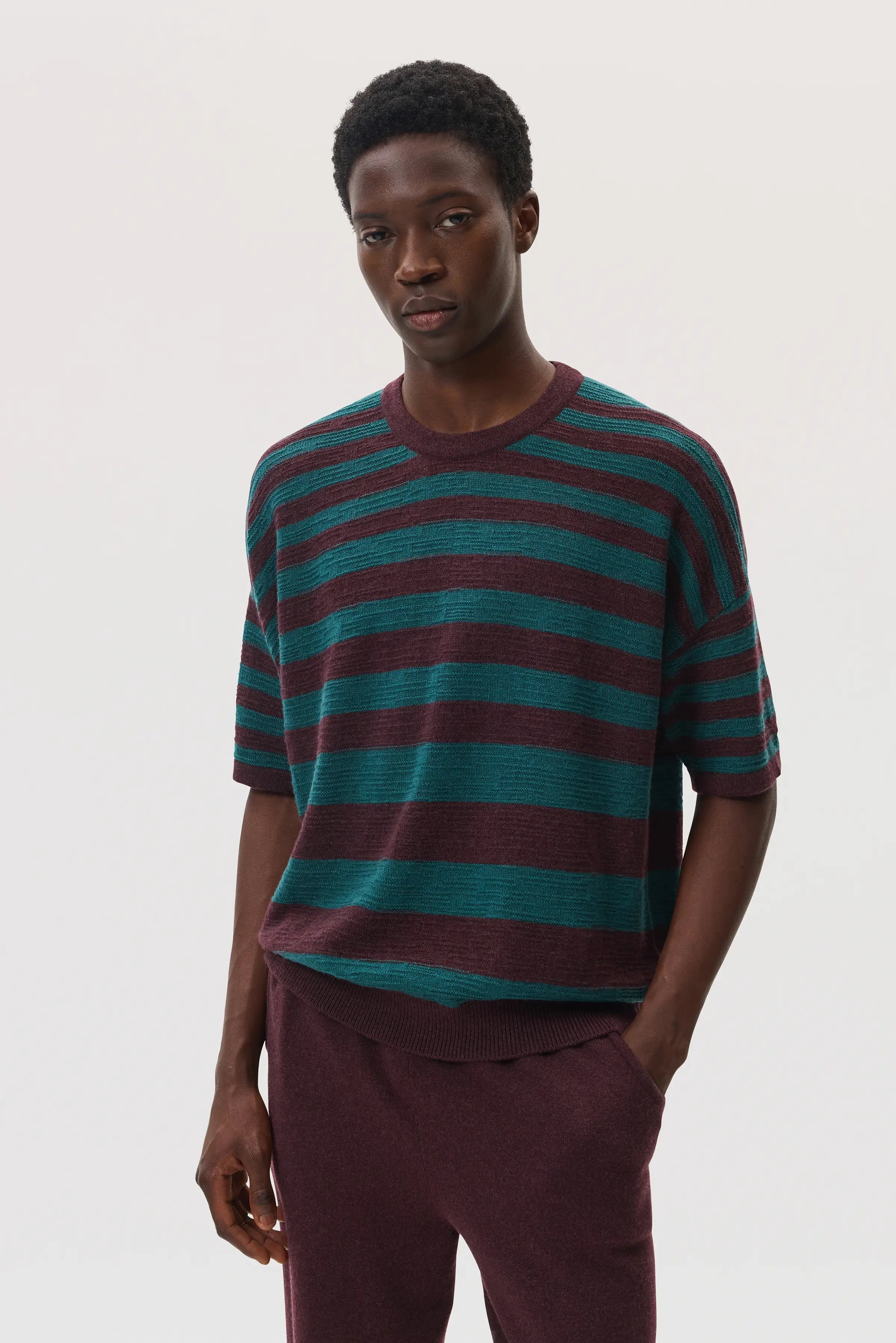 Textured Stripe Oversized Cashmere T-Shirt