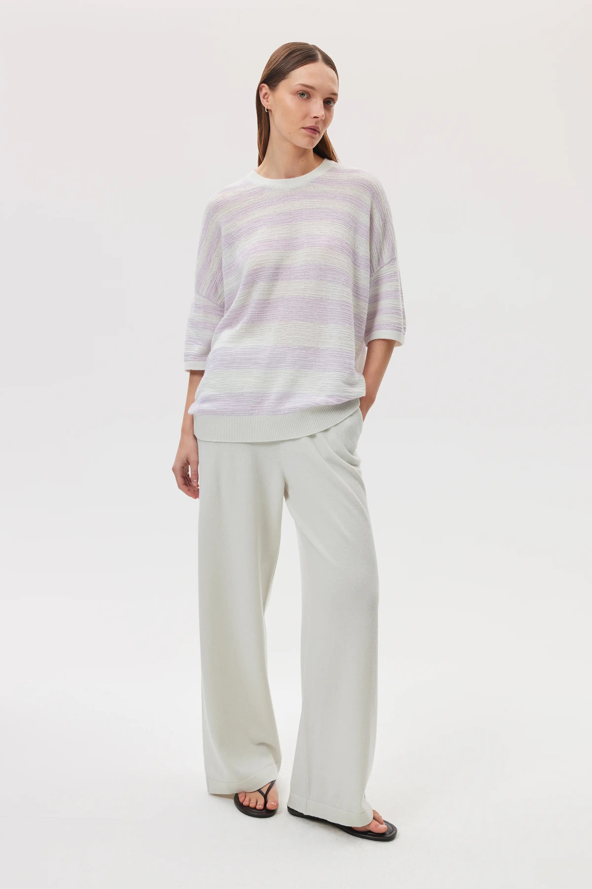 Textured Stripe Oversized Cashmere T-Shirt