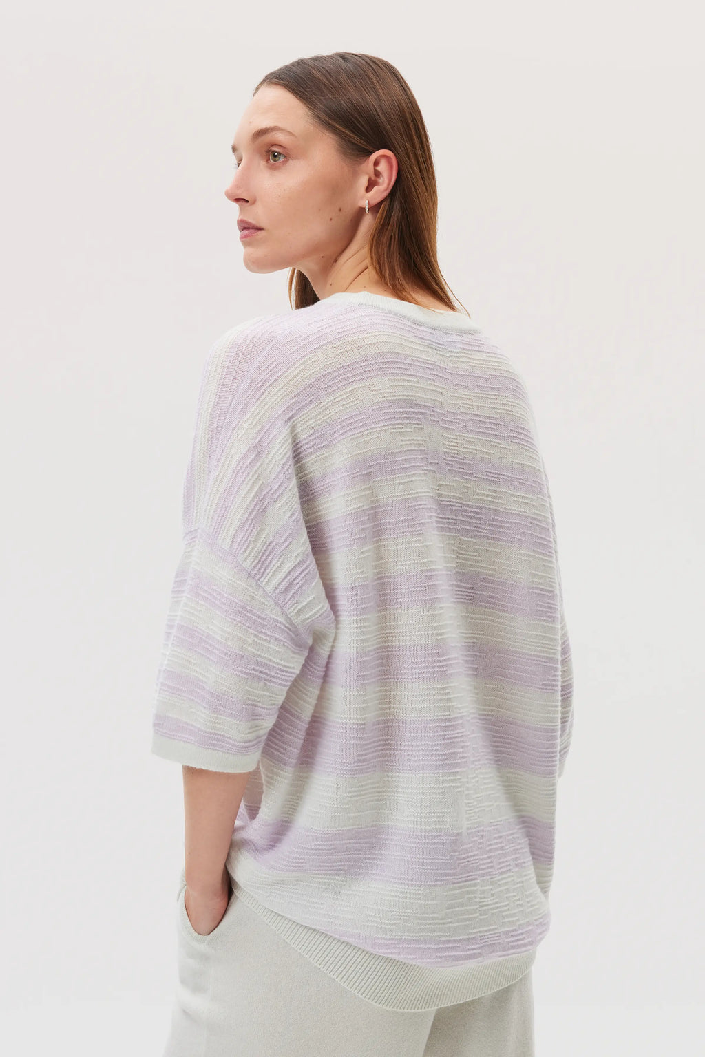 Textured Stripe Oversized Cashmere T-Shirt